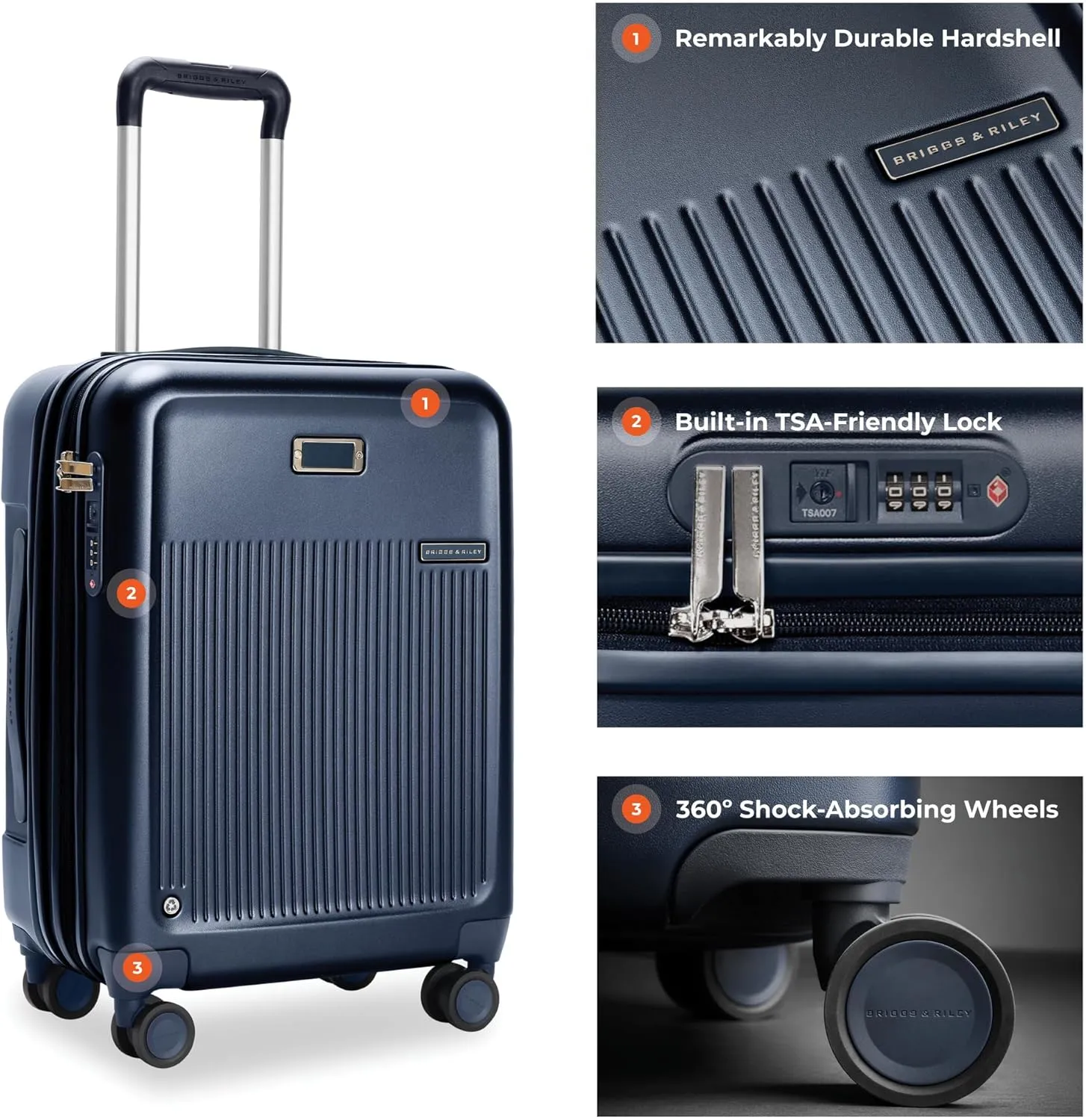 Briggs & Riley 21" Global Carry On Expandable Spinner - Luggage for Travel, Suitcases with Wheels, Hardside Rolling Bag for Men & Women, Self-Repairing Zipper - Sympatico Collection, Navy