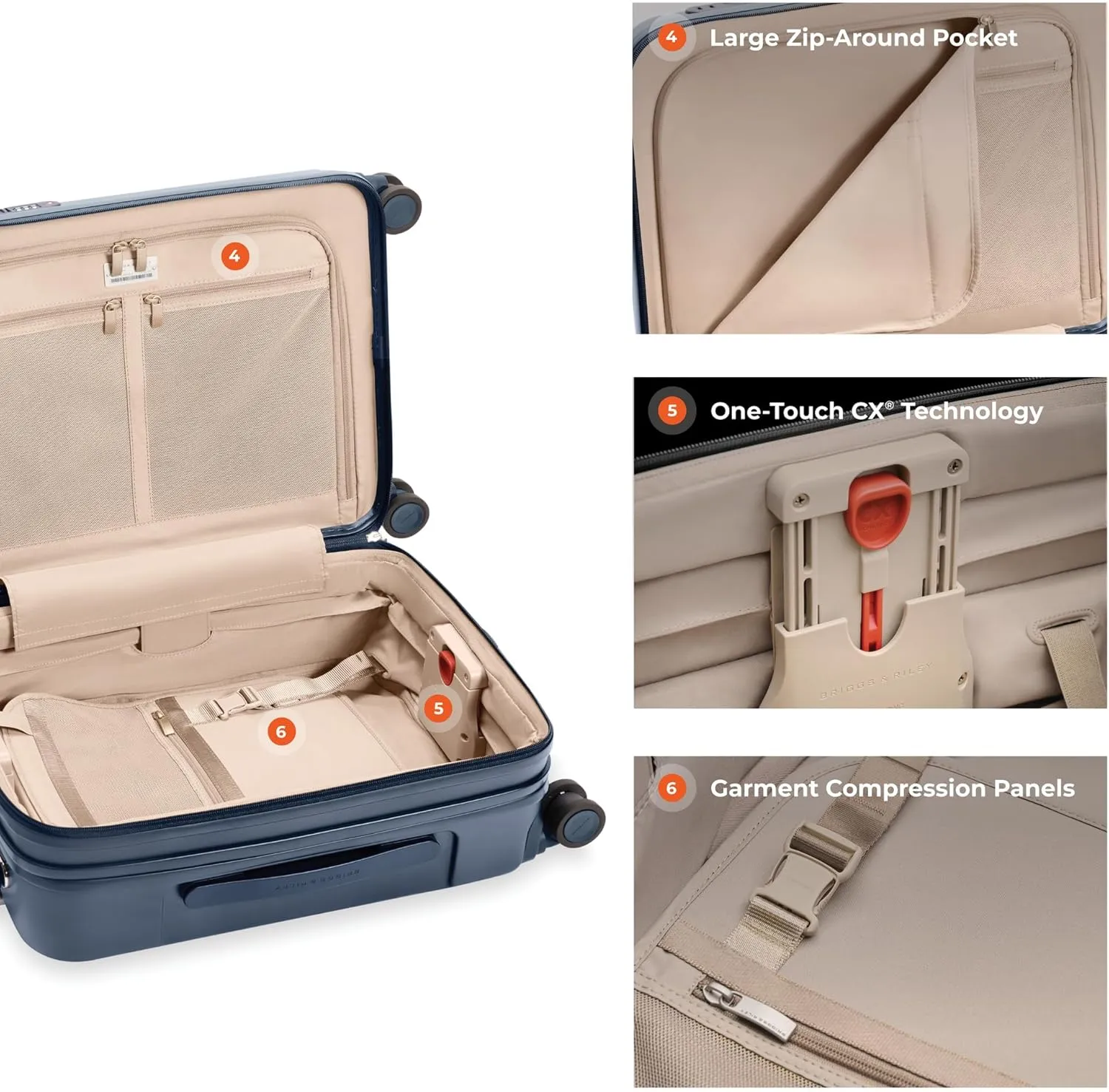 Briggs & Riley 21" Global Carry On Expandable Spinner - Luggage for Travel, Suitcases with Wheels, Hardside Rolling Bag for Men & Women, Self-Repairing Zipper - Sympatico Collection, Navy