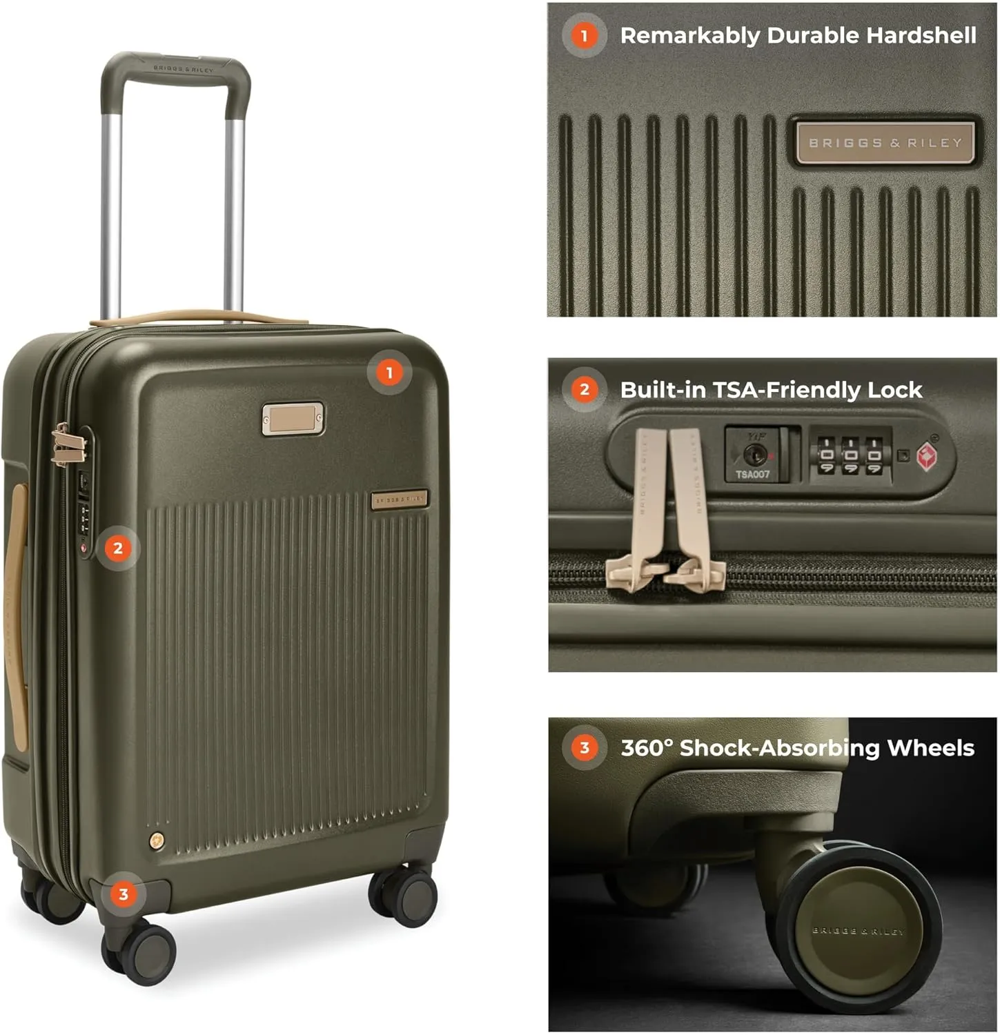 Briggs & Riley 21" Global Carry On Expandable Spinner - Luggage for Travel, Suitcases with Wheels, Hardside Rolling Bag for Men & Women, Self-Repairing Zipper - Sympatico Collection, Olive