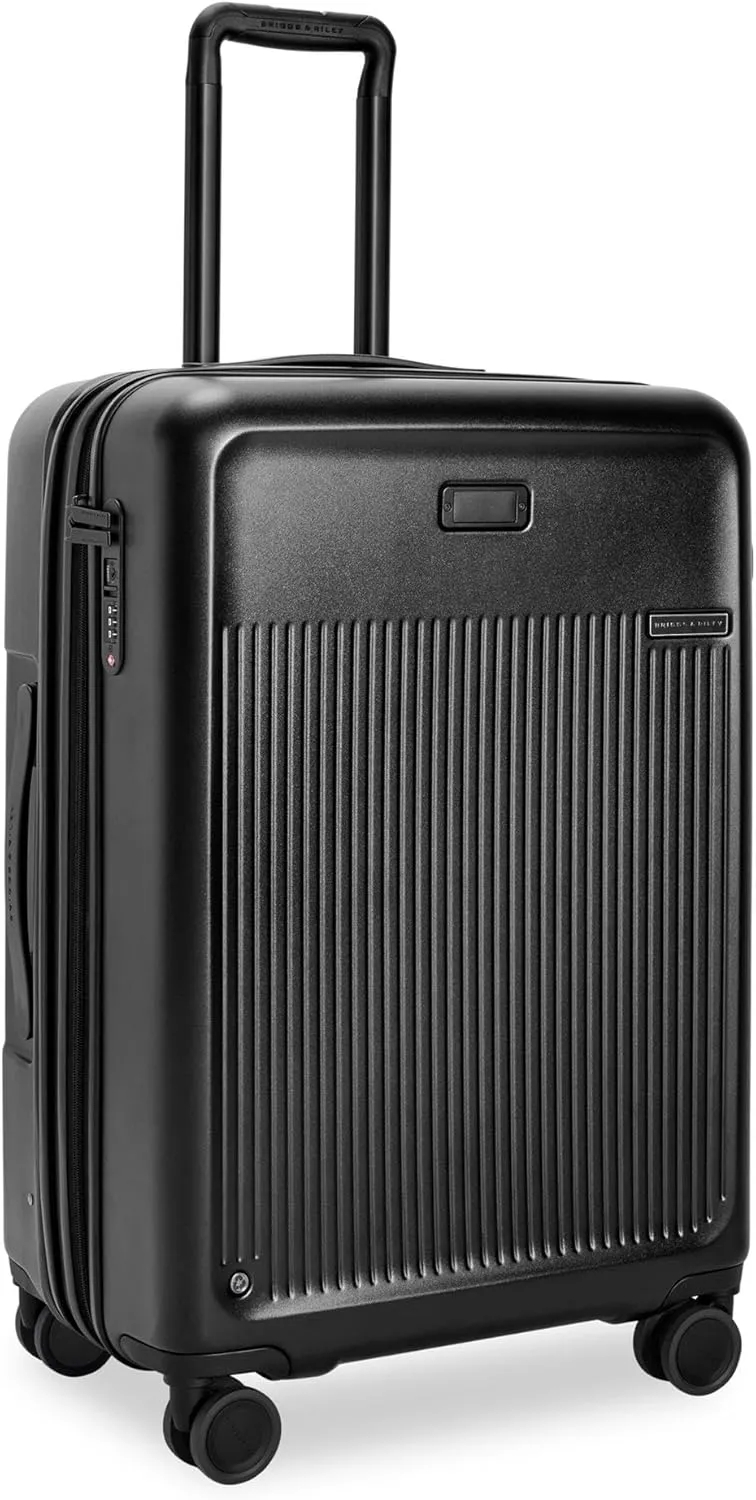 Briggs & Riley 27" Medium Expandable Spinner - Checked Luggage for Travel, Suitcases with Wheels, Hardside Rolling Bag for Men & Women, Self-Repairing Zipper - Sympatico Collection, Black