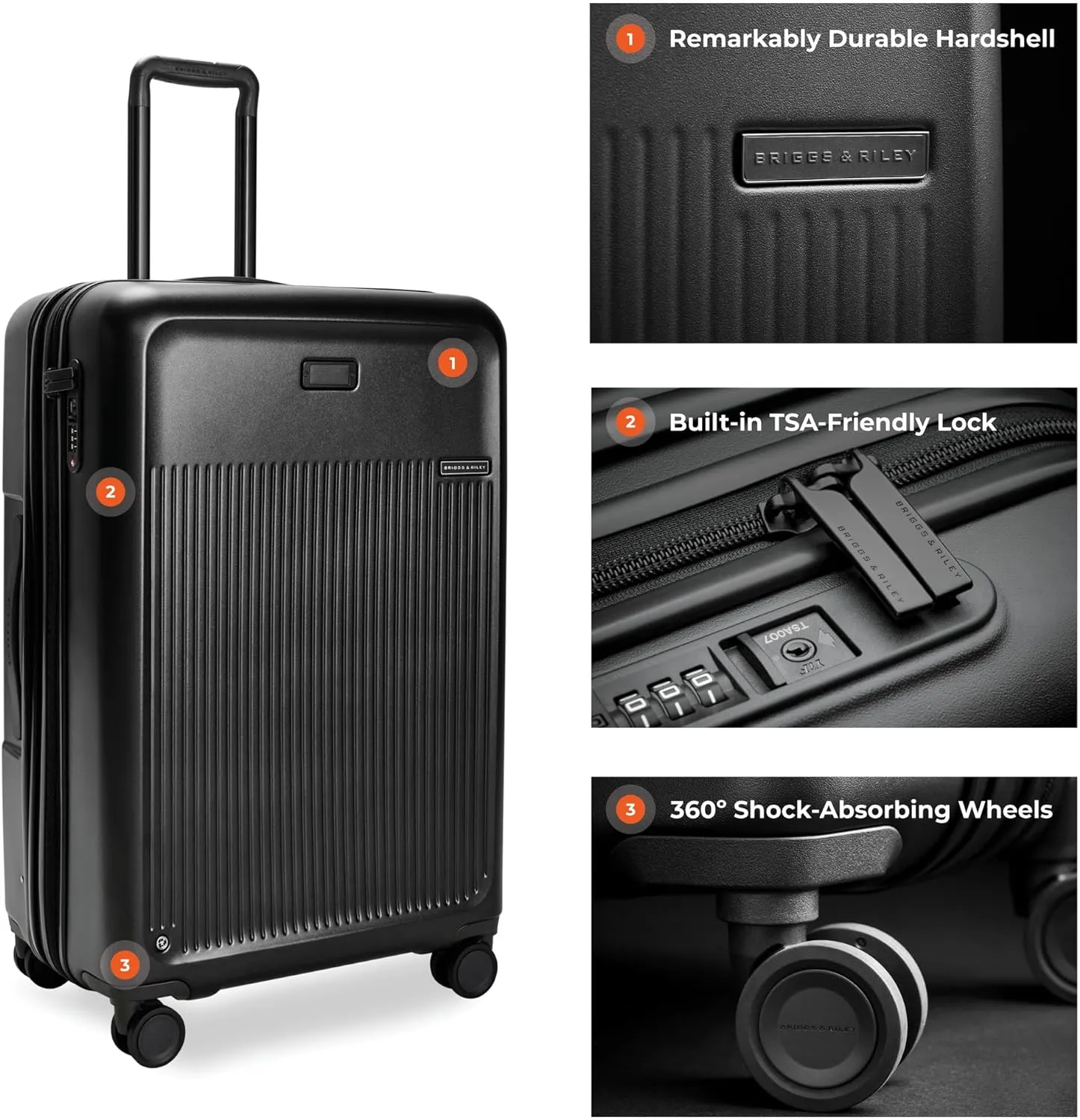 Briggs & Riley 30" Large Expandable Spinner - Checked Luggage for Travel, Suitcases with Wheels, Hardside Rolling Bag for Men & Women, Self-Repairing Zipper - Sympatico Collection, Black