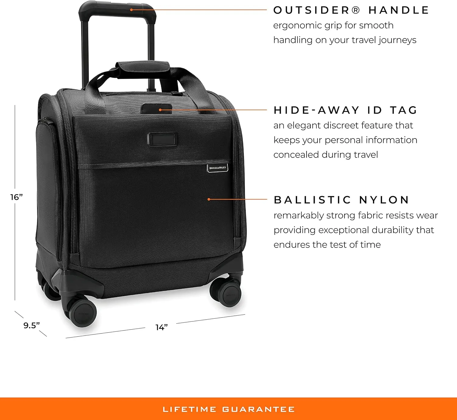 Briggs & Riley Cabin Spinner - Carry On Luggage for Travel, Suitcases with Wheels, Softside Rolling Bag for Men & Women, Fits Under Plane Seat, Interlocking Handle - Baseline Collection, Black