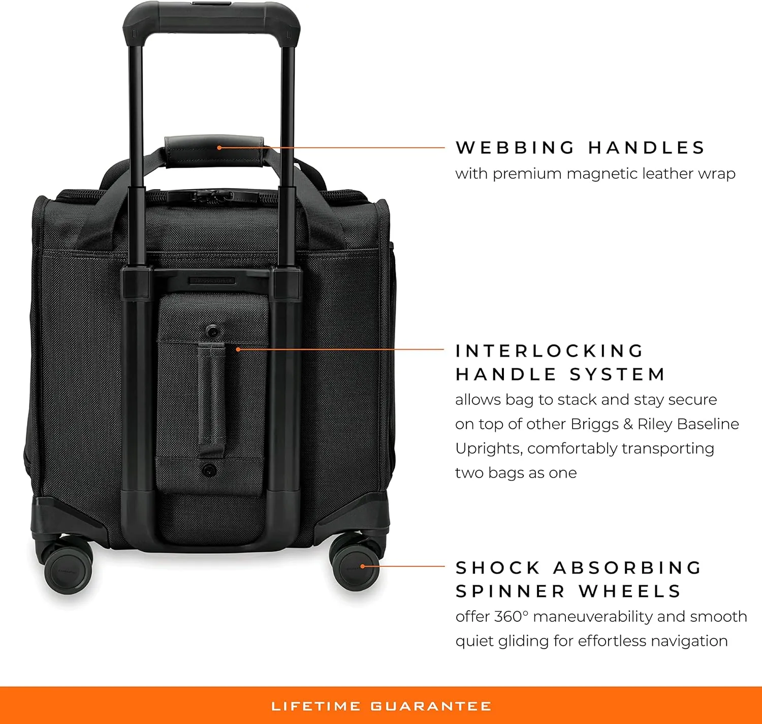 Briggs & Riley Cabin Spinner - Carry On Luggage for Travel, Suitcases with Wheels, Softside Rolling Bag for Men & Women, Fits Under Plane Seat, Interlocking Handle - Baseline Collection, Black