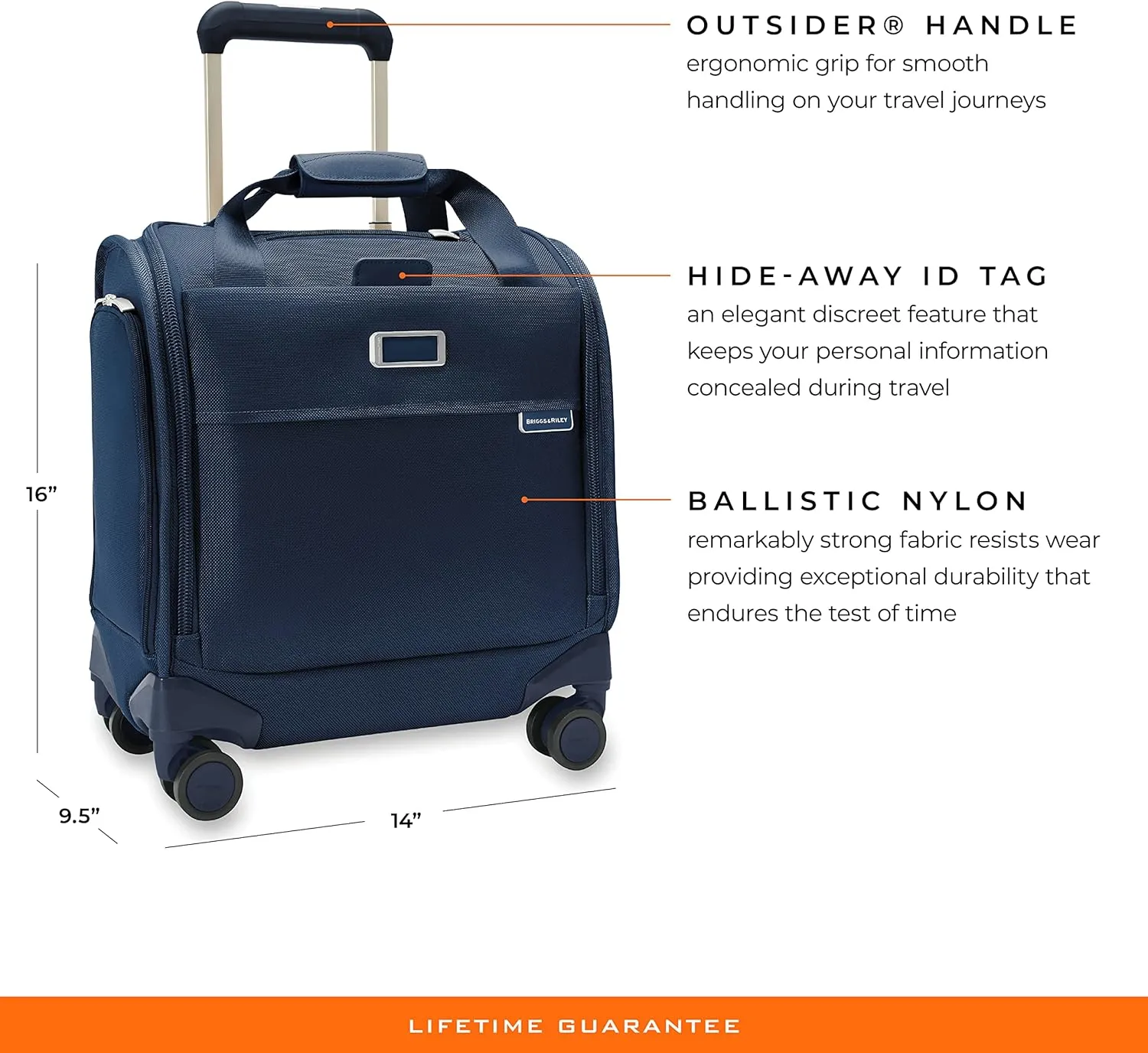 Briggs & Riley Cabin Spinner - Carry On Luggage for Travel, Suitcases with Wheels, Softside Rolling Bag for Men & Women, Fits Under Plane Seat, Interlocking Handle - Baseline Collection, Navy