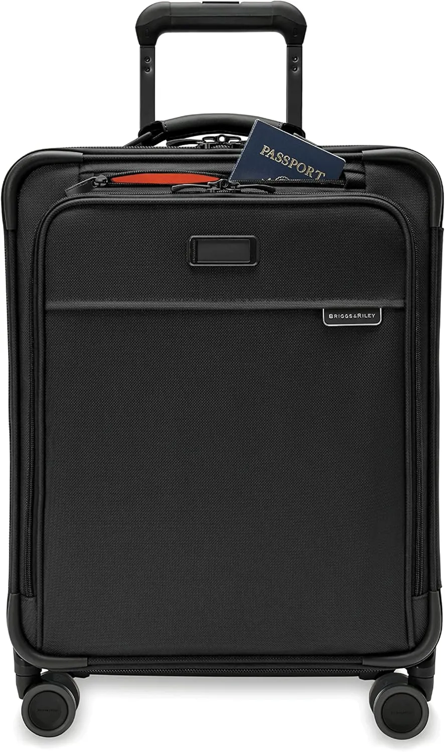 Briggs & Riley Global 21" Carry On Expandable Spinner - Luggage for International Travel, Suitcases with Wheels, Softside Rolling Bag for Men & Women, Self-Repairing Zipper- Baseline Collection, Black