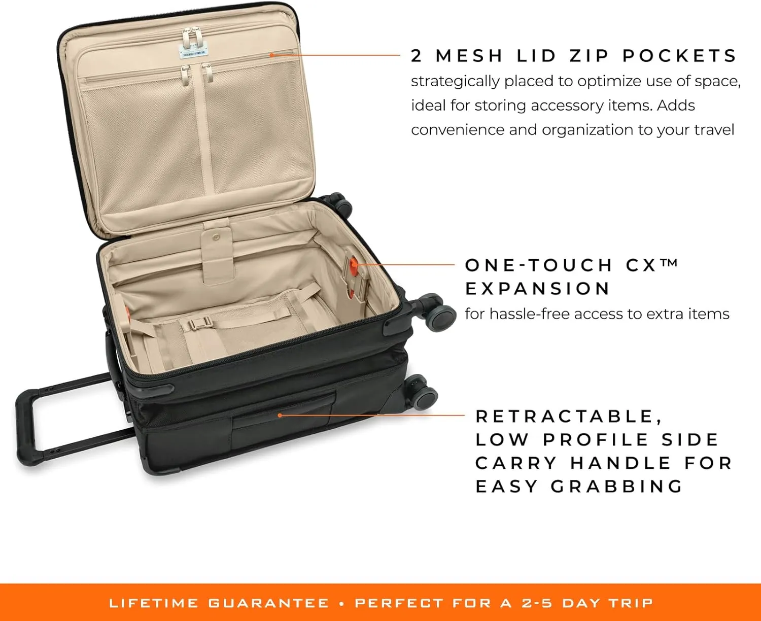 Briggs & Riley Global 21" Carry On Expandable Spinner - Luggage for International Travel, Suitcases with Wheels, Softside Rolling Bag for Men & Women, Self-Repairing Zipper- Baseline Collection, Black