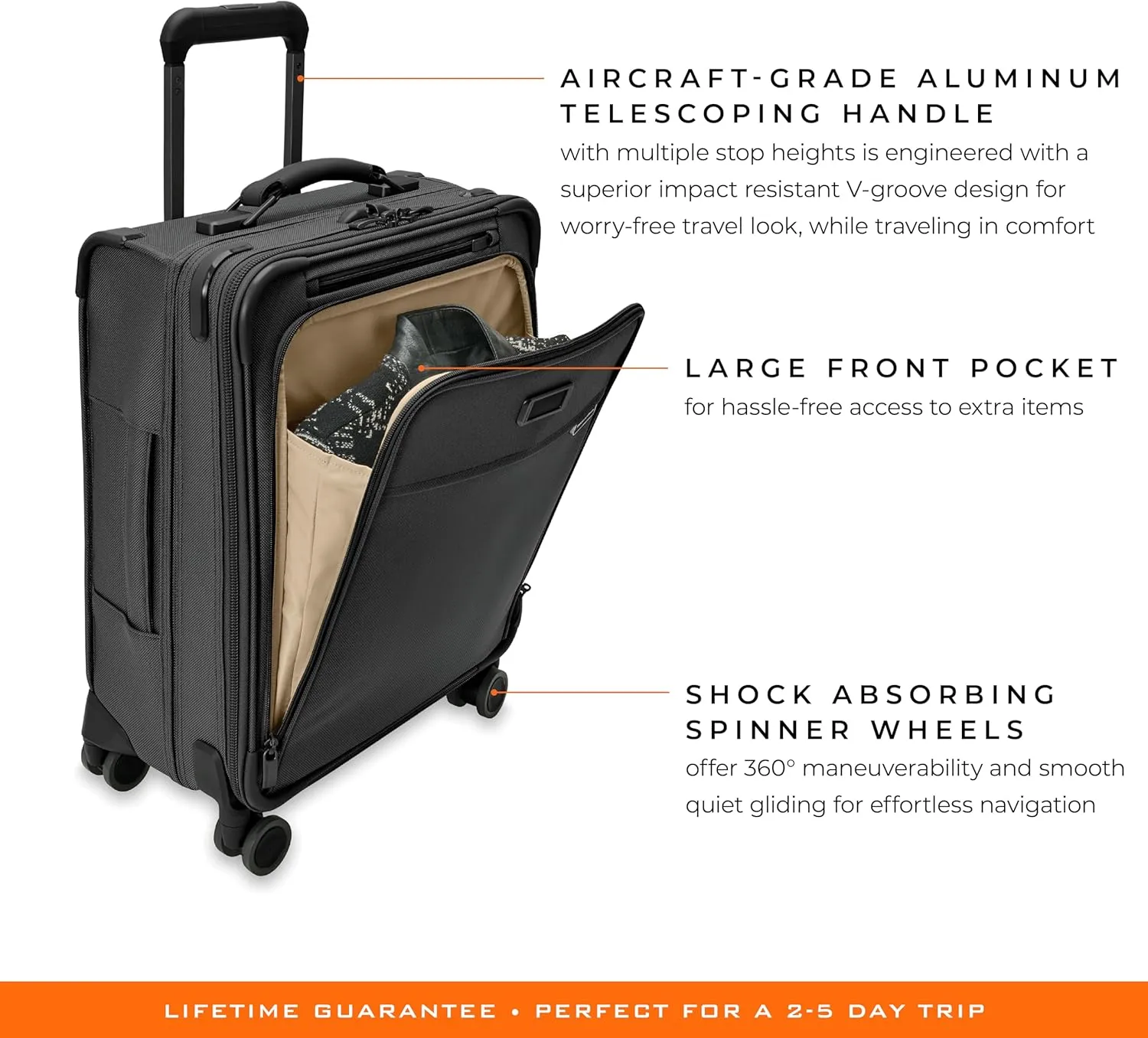 Briggs & Riley Global 21" Carry On Expandable Spinner - Luggage for International Travel, Suitcases with Wheels, Softside Rolling Bag for Men & Women, Self-Repairing Zipper- Baseline Collection, Black