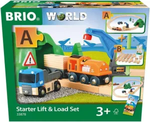 BRIO Starter Lift&Load Set Wooden Toy Train Durable | Child Safe | Encourages Creativity | Compatible with All Wooden Railway Sets | Includes Engine, Lorry, Wagon, Track and More