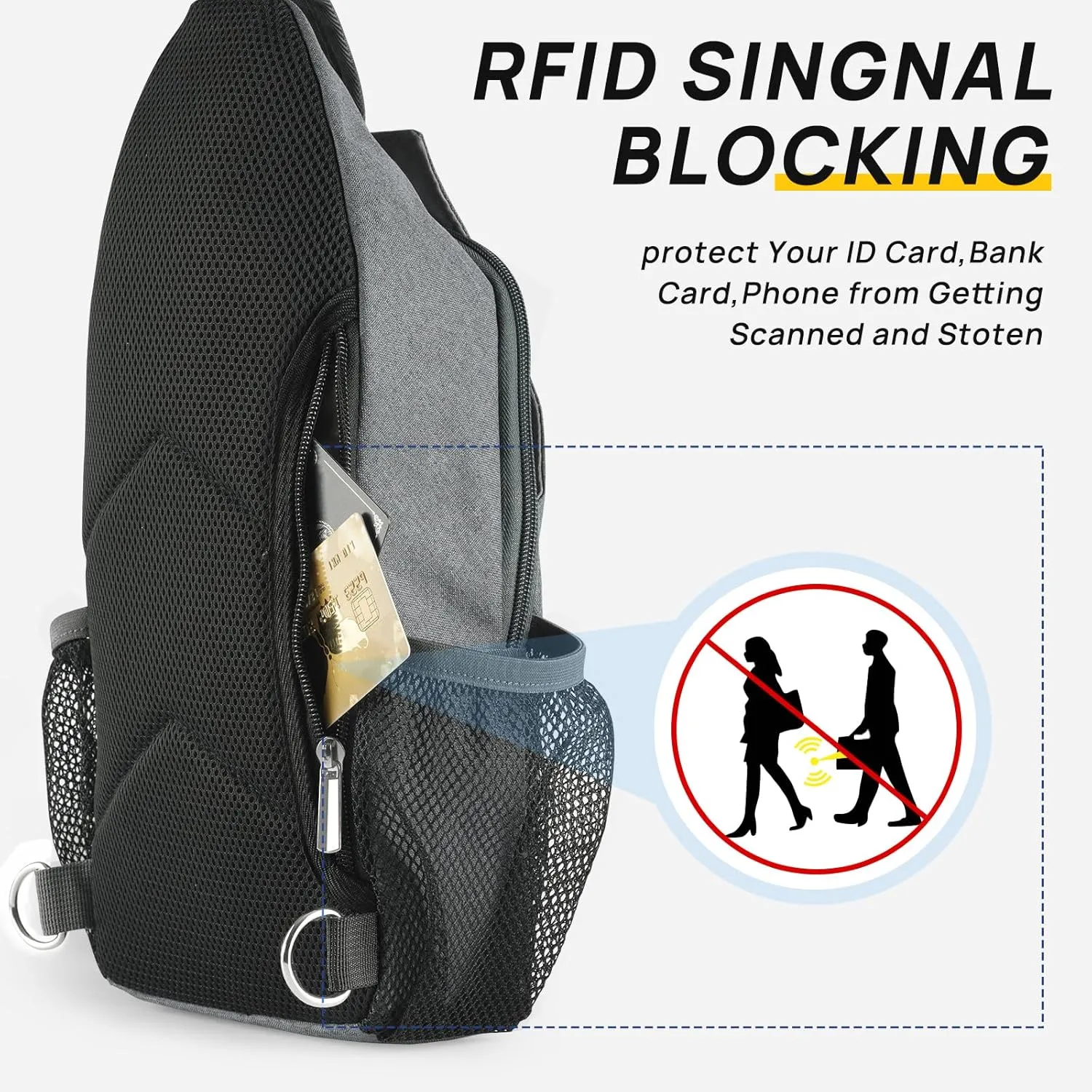 BROADREAM Sling Bag for Men Women Phone Crossbody Bag with Water Bottle Pocket Portable Hiking Daypacks Multifunctional Travel Bag