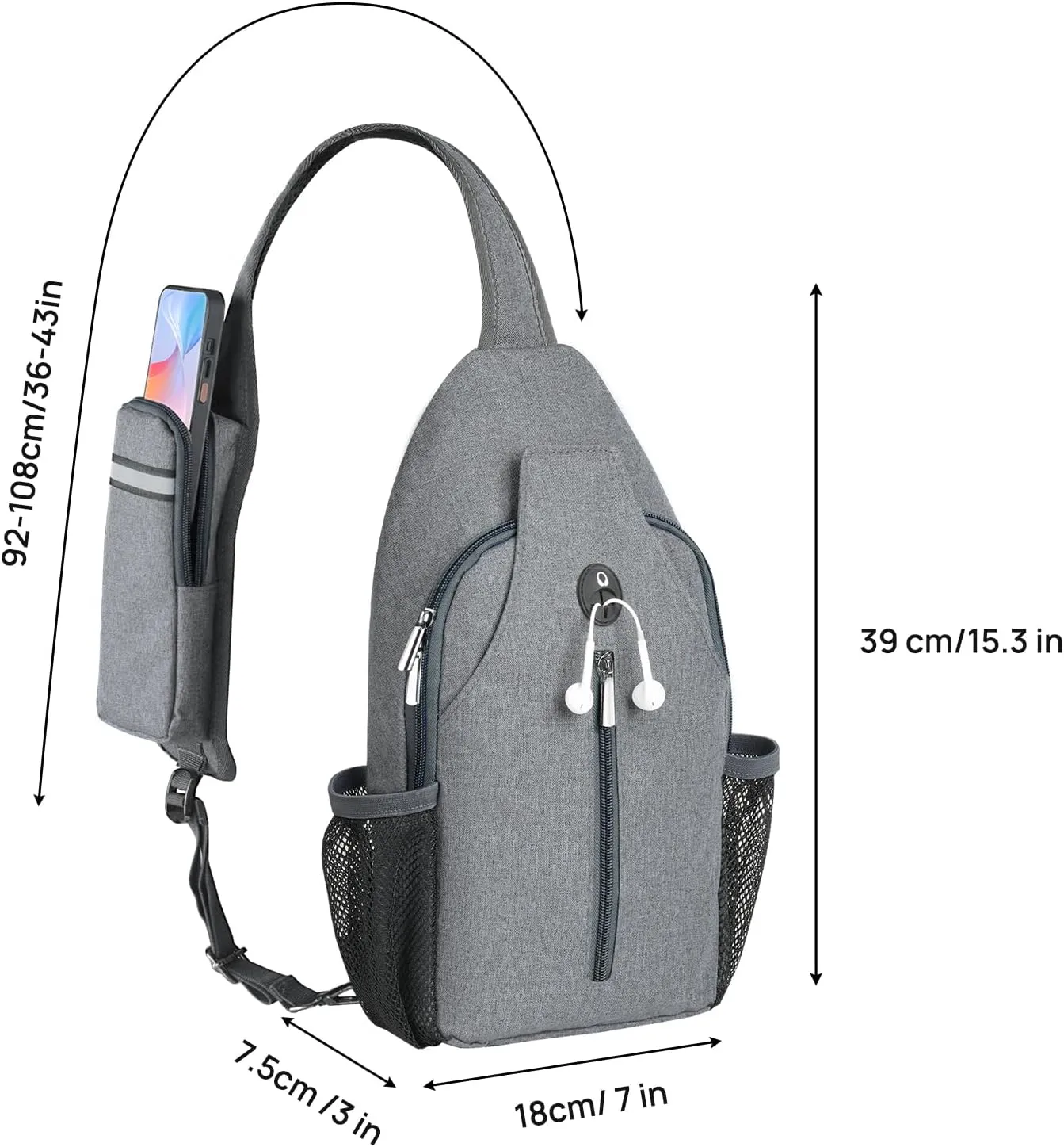 BROADREAM Sling Bag for Men Women Phone Crossbody Bag with Water Bottle Pocket Portable Hiking Daypacks Multifunctional Travel Bag