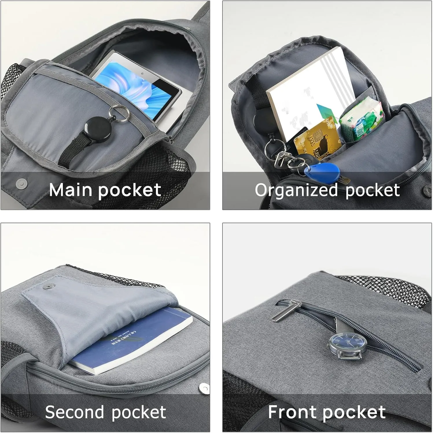 BROADREAM Sling Bag for Men Women Phone Crossbody Bag with Water Bottle Pocket Portable Hiking Daypacks Multifunctional Travel Bag
