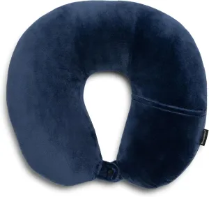 Brookstone Microbead Travel Head and Neck Pillow Lightweight and Plush with Phone or Headphone Pocket, Blue