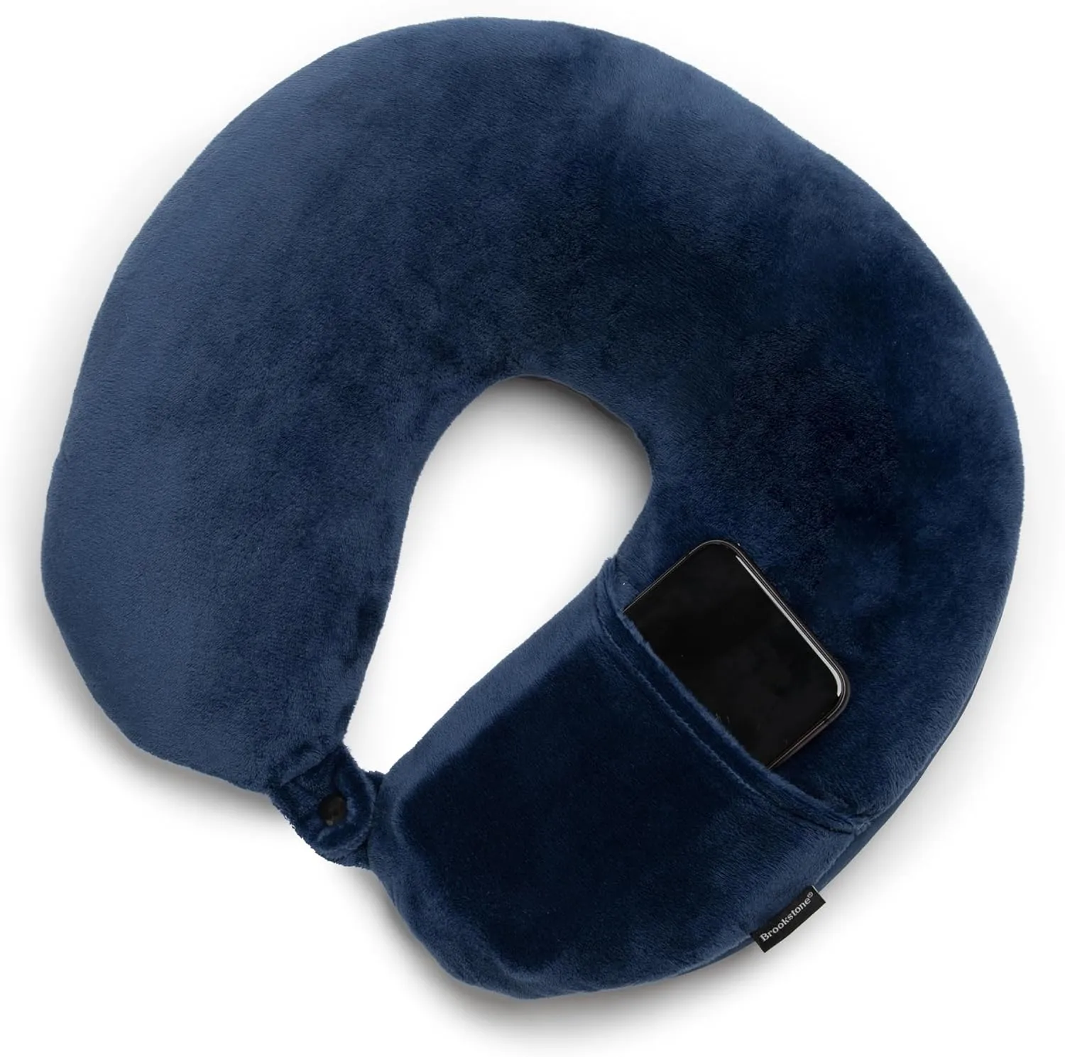 Brookstone Microbead Travel Head and Neck Pillow Lightweight and Plush with Phone or Headphone Pocket, Blue