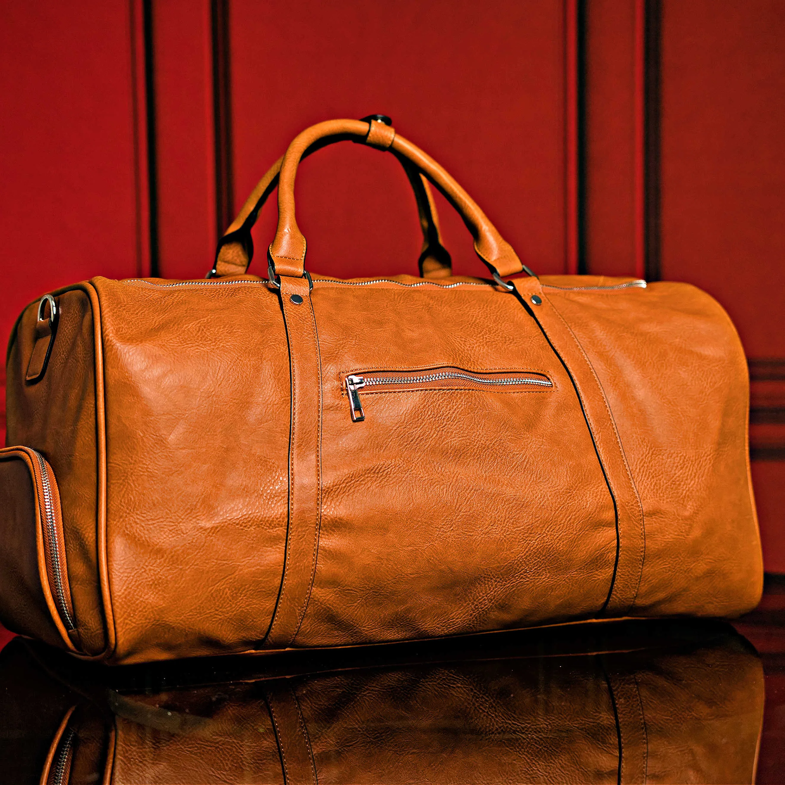 Brown Tumbled Leather 2 Bag Set (Commuter Backpack and Duffle Bag)