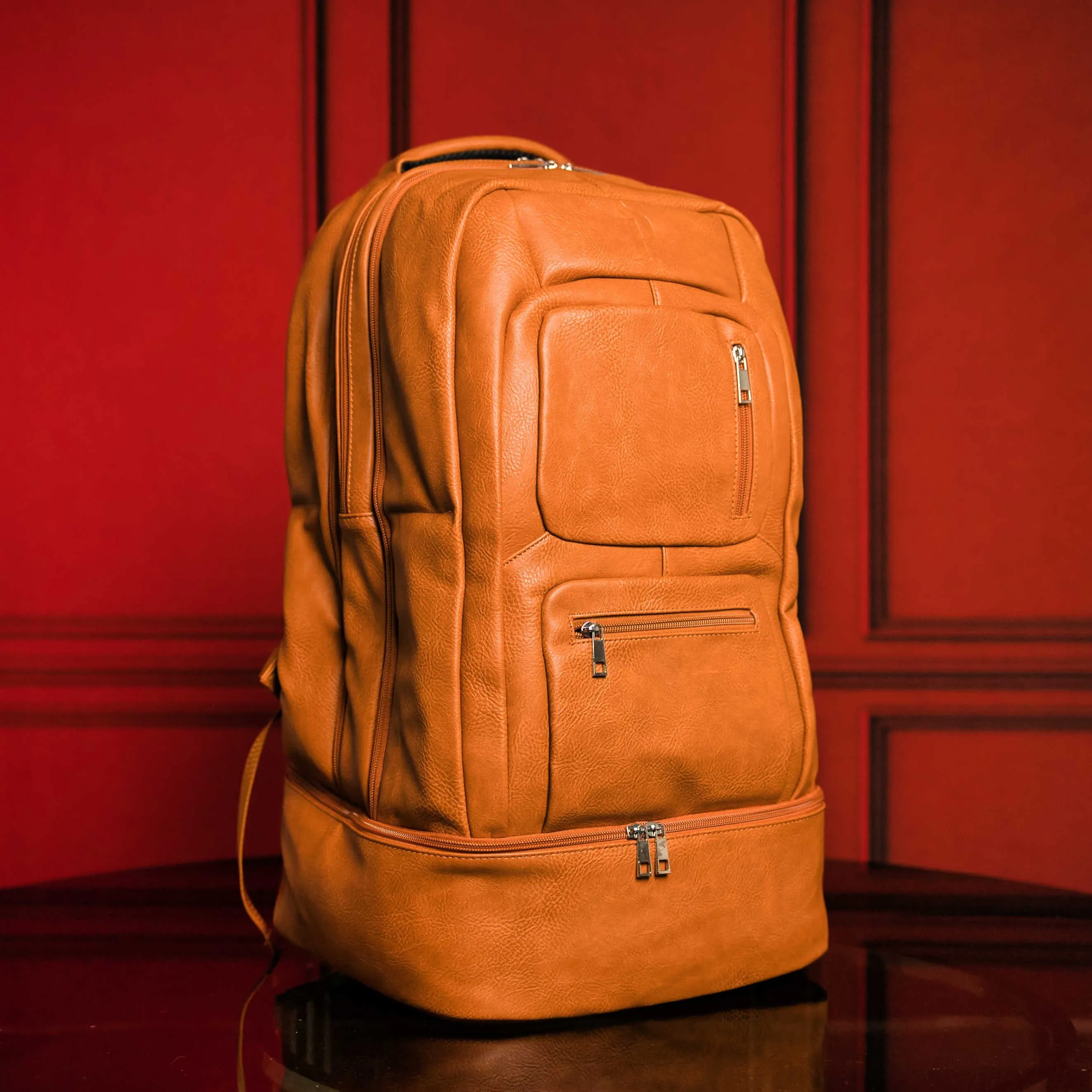 Brown Tumbled Leather Signature Bag Set (Signature Backpack and Duffle Bag)