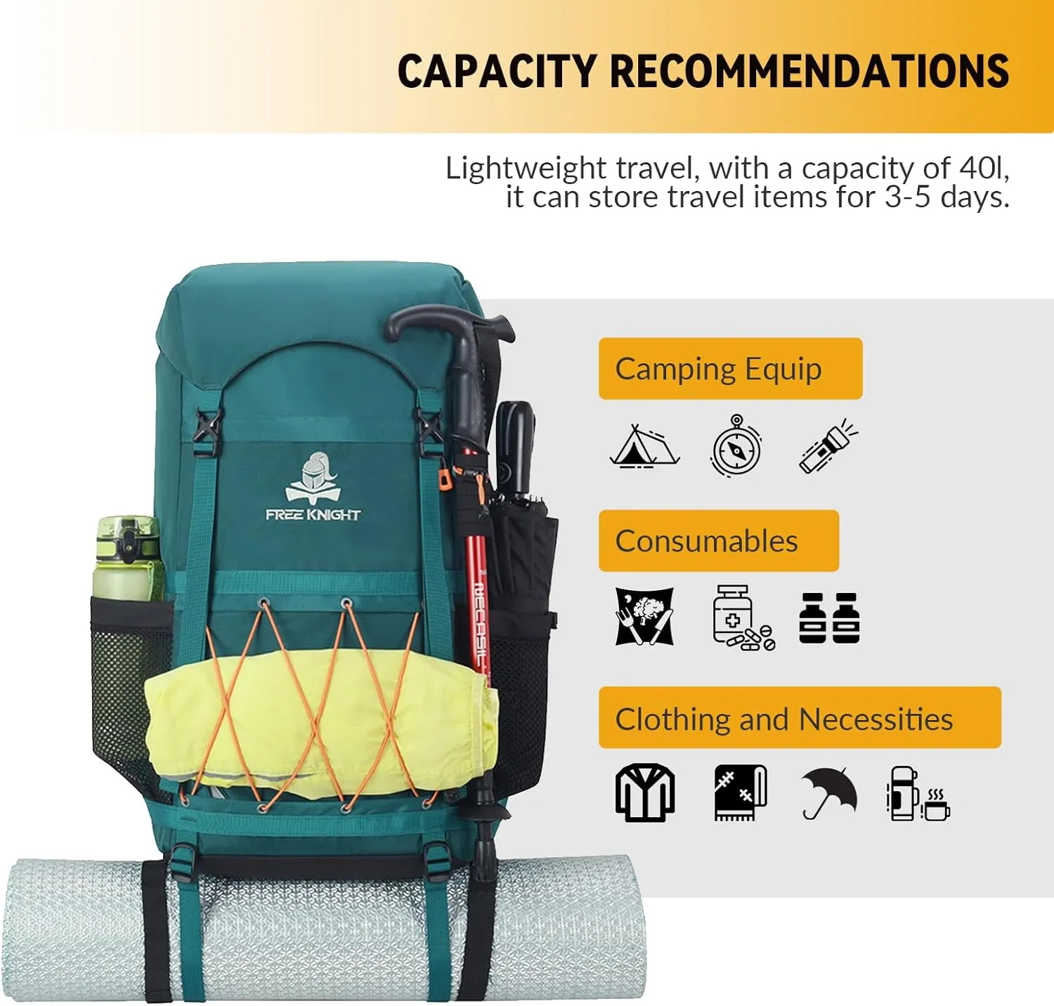 Bseash 40L Waterproof Hiking Backpack with Rain Cover, Outdoor Sport Travel Bag Daypack for Camping Climbing Skiing Cycling (Blue Green)