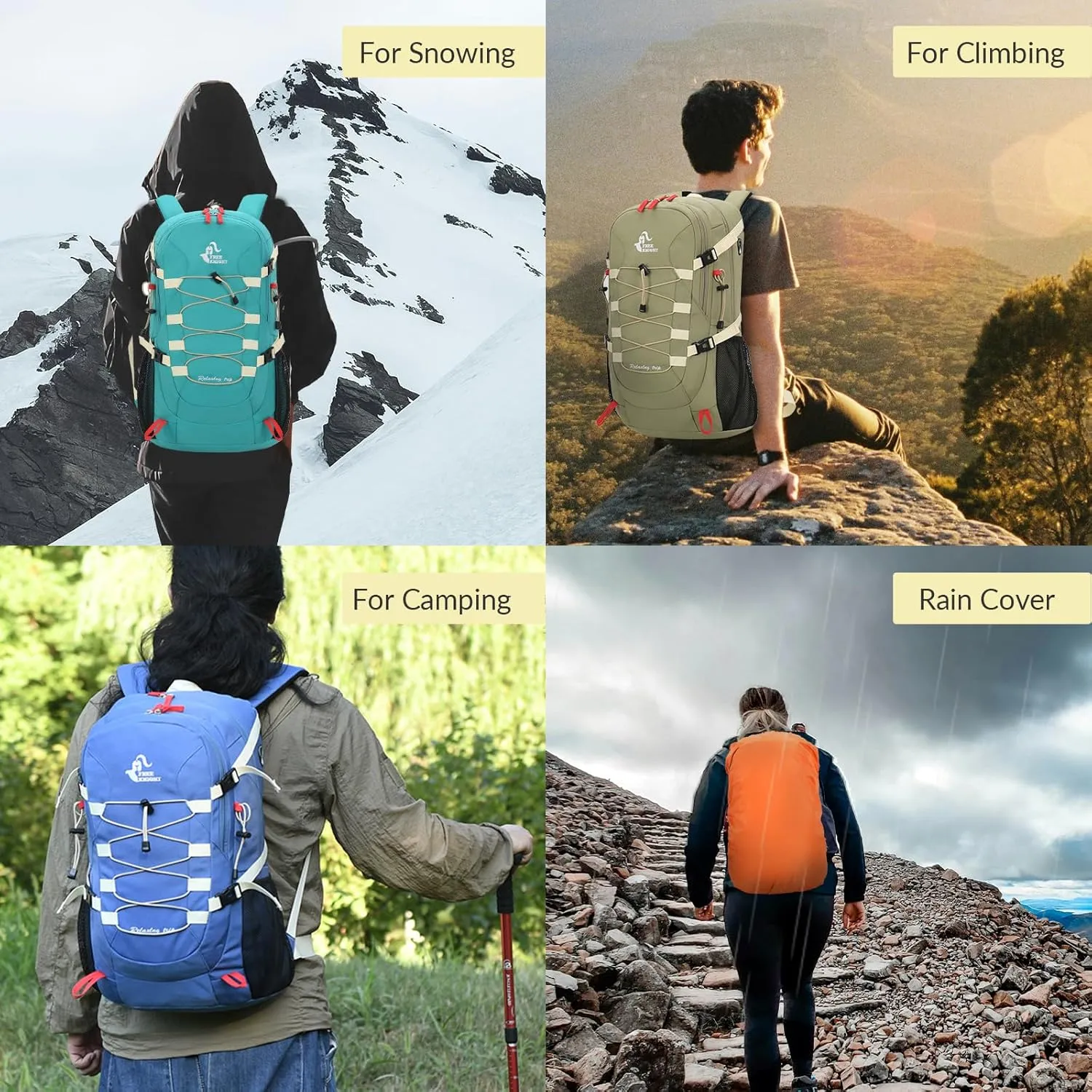 Bseash 40L Waterproof Hiking Backpack with Rain Cover, Outdoor Sport Travel Bag Daypack for Camping Climbing Skiing Cycling (Greenish-blue)
