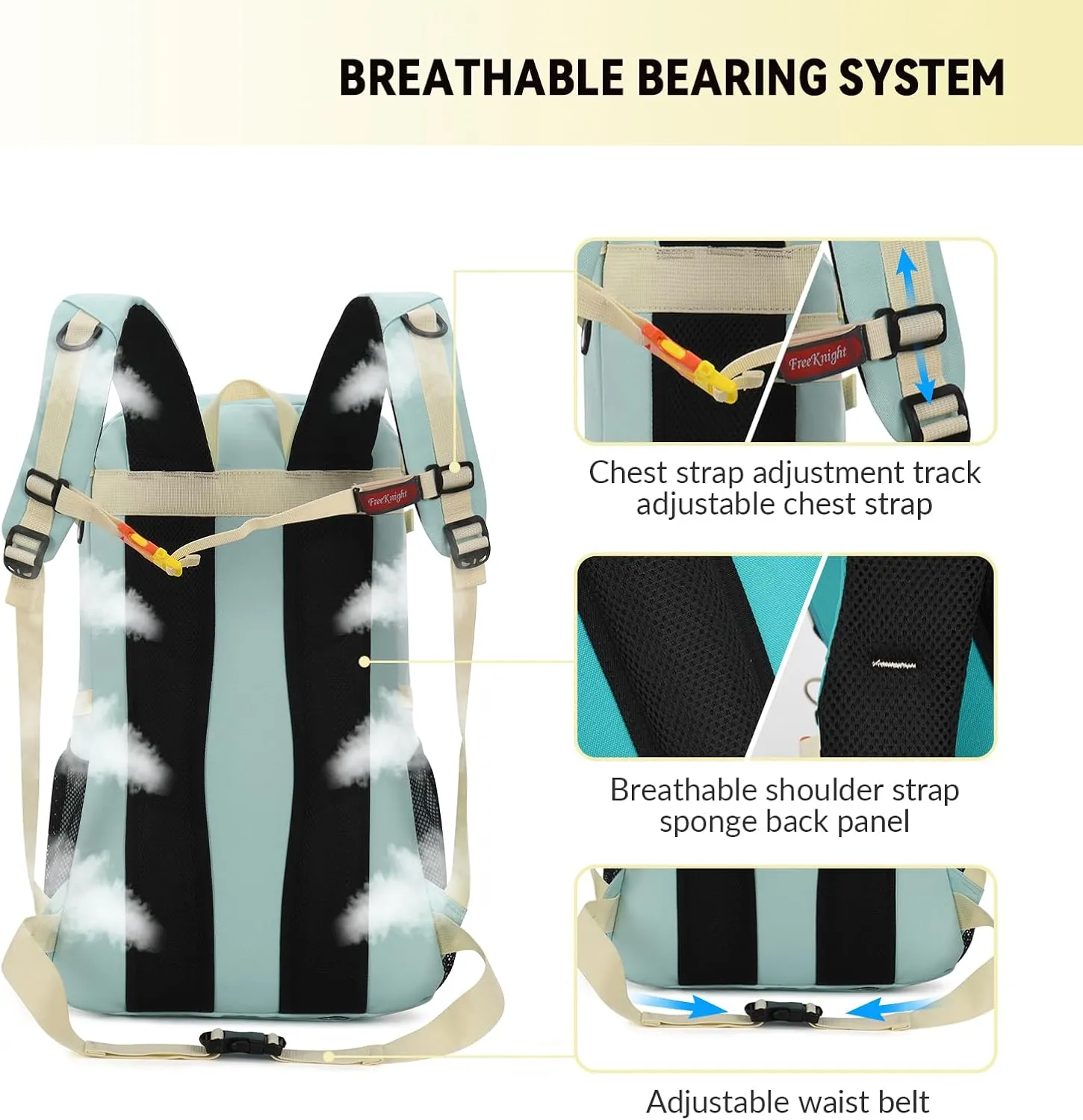Bseash 40L Waterproof Hiking Backpack with Rain Cover, Outdoor Sport Travel Bag Daypack for Camping Climbing Skiing Cycling (Greenish-blue)