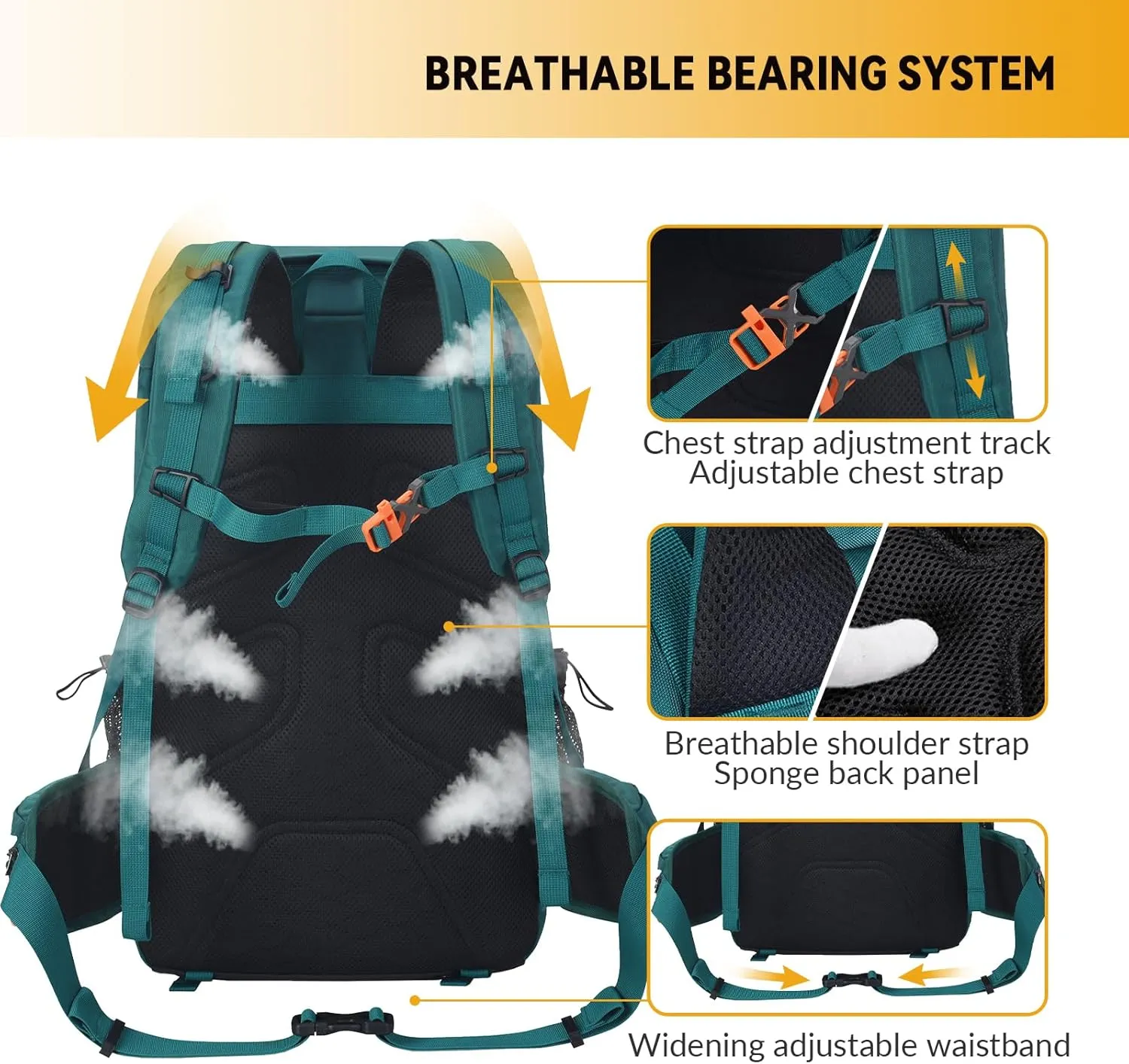 Bseash 40L Waterproof Hiking Backpack with Rain Cover, Outdoor Sport Travel Bag Daypack for Camping Climbing Skiing Cycling (Khaki)
