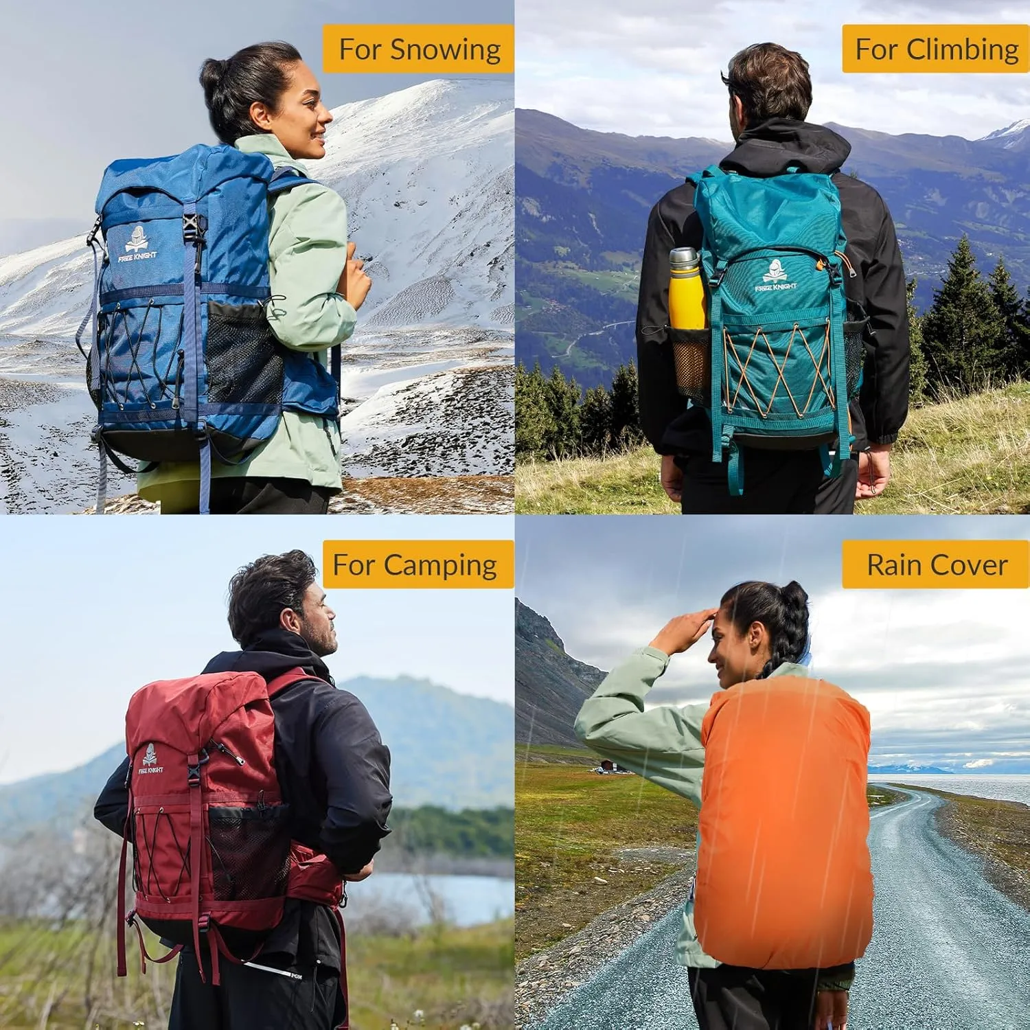 Bseash 40L Waterproof Hiking Backpack with Rain Cover, Outdoor Sport Travel Bag Daypack for Camping Climbing Skiing Cycling (Light Blue)