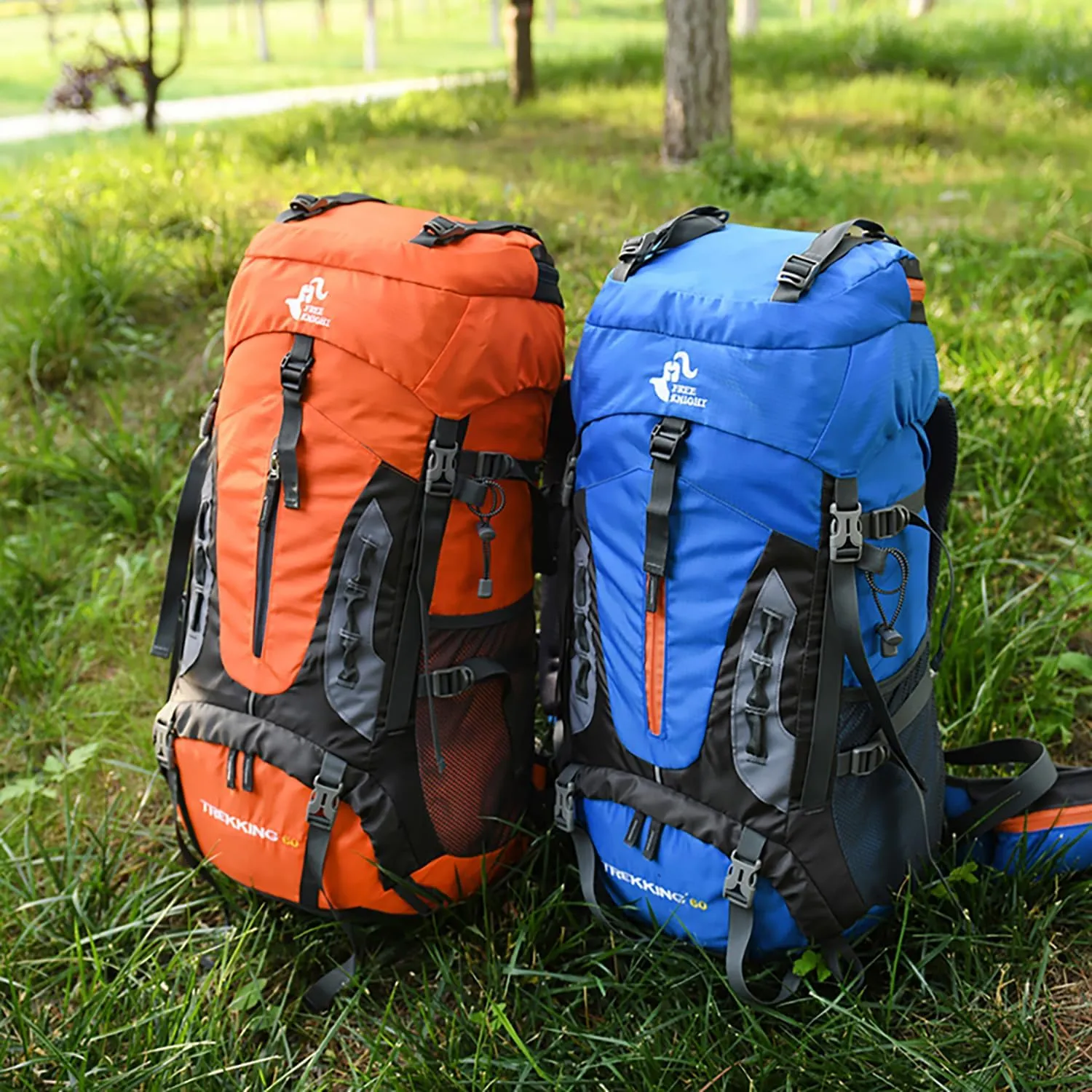 Bseash 60L Hiking Camping Backpack with Rain Cover, Waterproof Large Capacity Outdoor Sport Travel Daypack Climbing Touring (Orange)