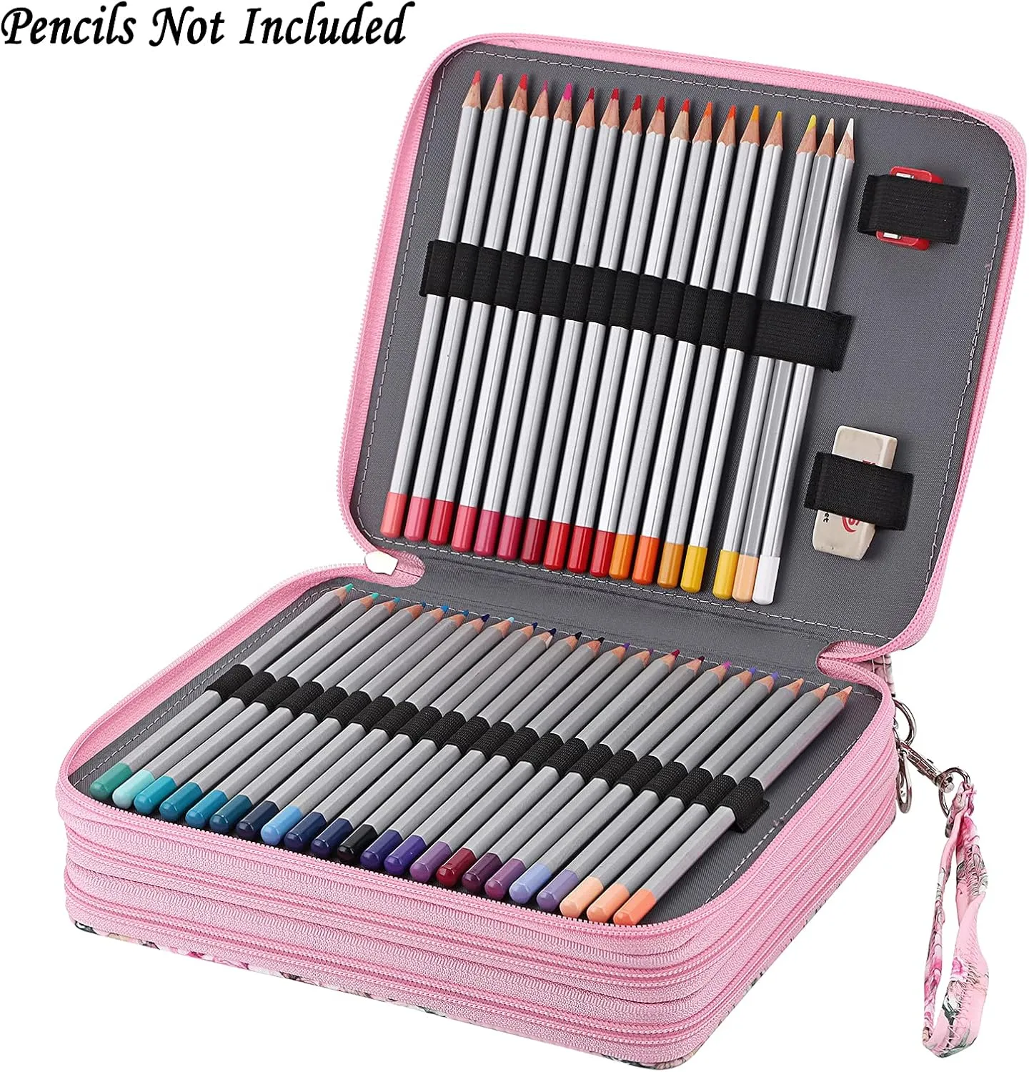 BTSKY Colored Pencil Case- 120 Slots Pencil Holder Pen Bag Large Capacity Pencil Organizer with Handle Strap Handy Colored Pencil Box with Printing Pattern (Pink Rose)