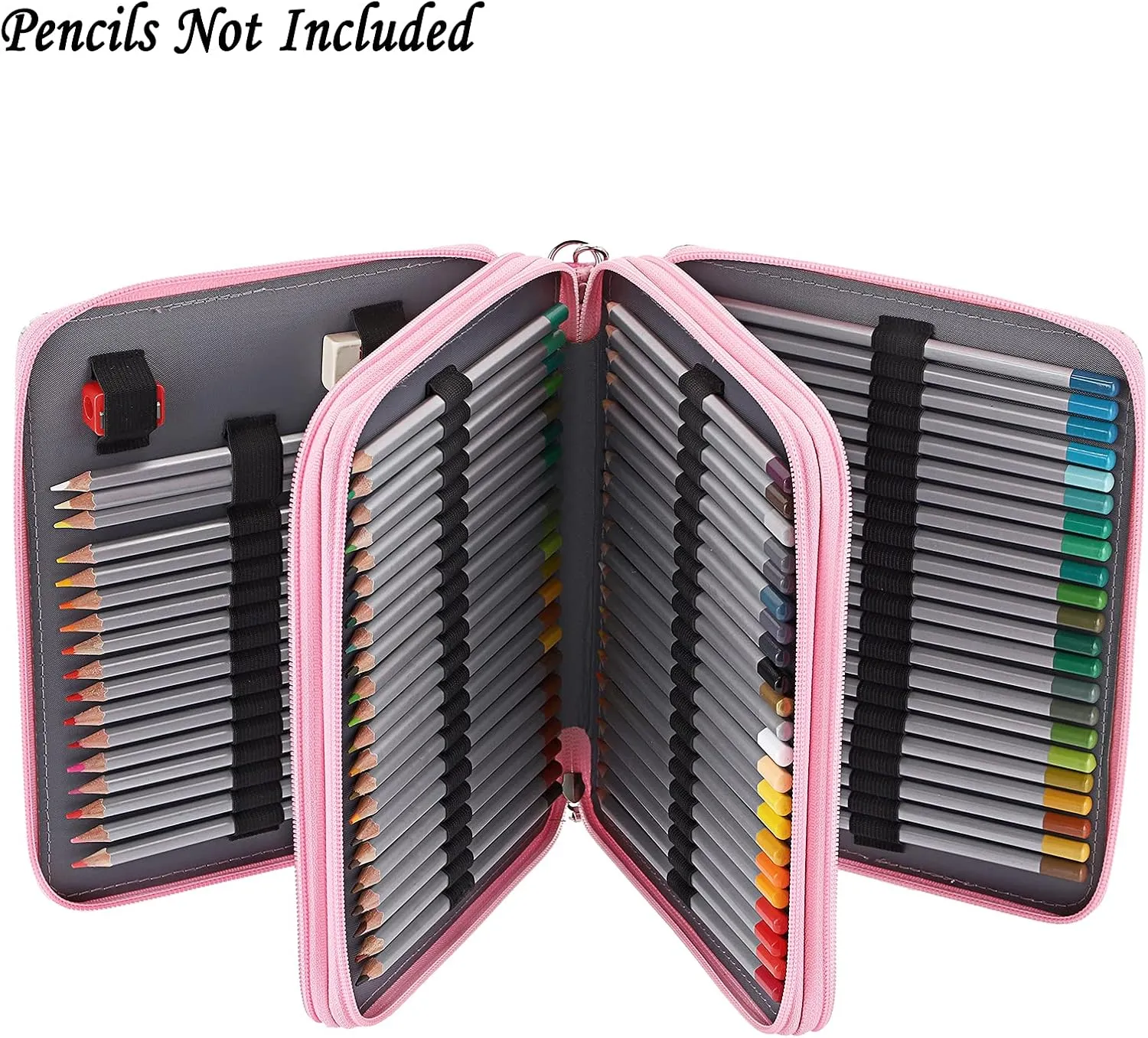 BTSKY Colored Pencil Case- 120 Slots Pencil Holder Pen Bag Large Capacity Pencil Organizer with Handle Strap Handy Colored Pencil Box with Printing Pattern (Pink Rose)
