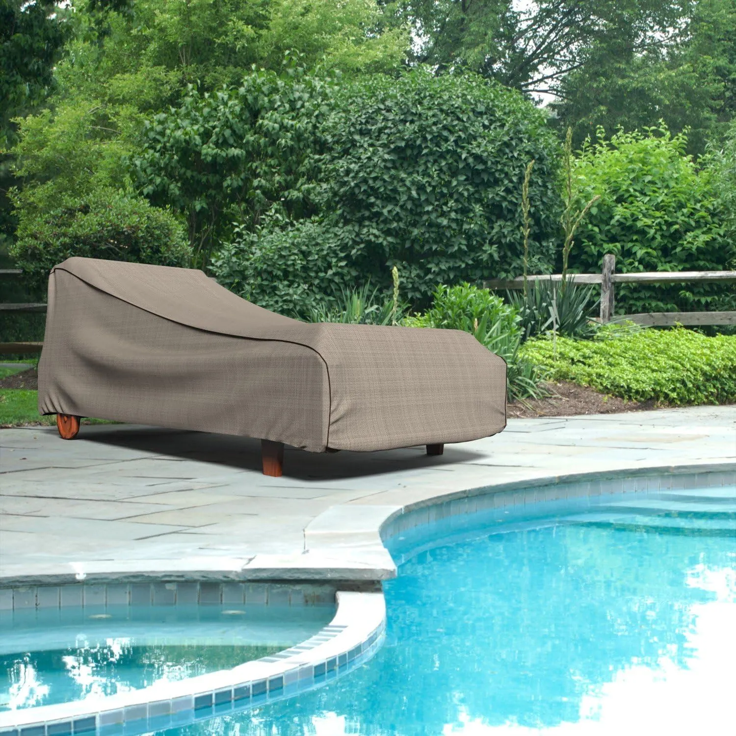 Budge P2A02PM1 English Garden Patio Chaise Lounge Chair Cover Heavy Duty and Waterproof, Medium, Tan Tweed