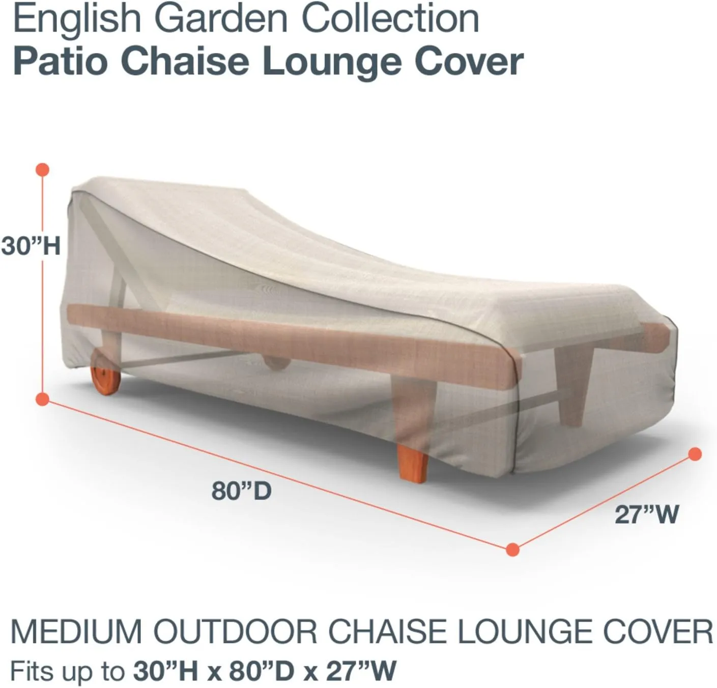 Budge P2A02PM1 English Garden Patio Chaise Lounge Chair Cover Heavy Duty and Waterproof, Medium, Tan Tweed