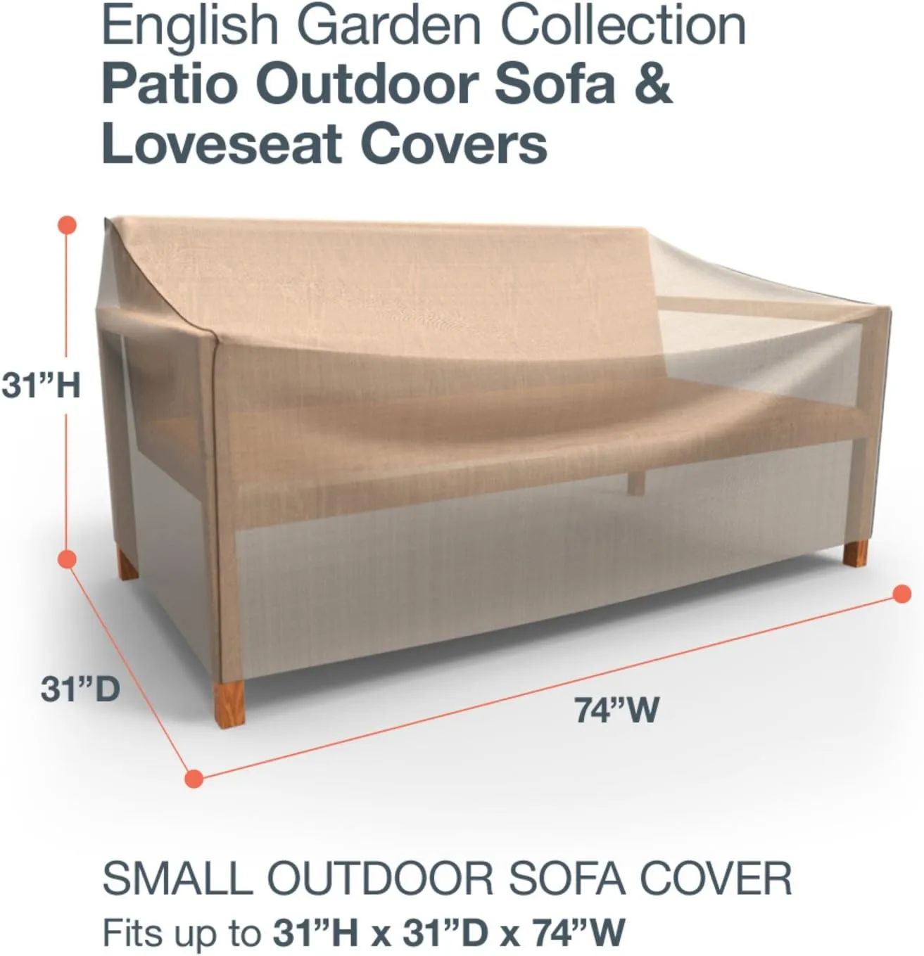 Budge P3A01PM1 English Garden Patio Sofa Cover Heavy Duty and Waterproof, Small, Tan Tweed