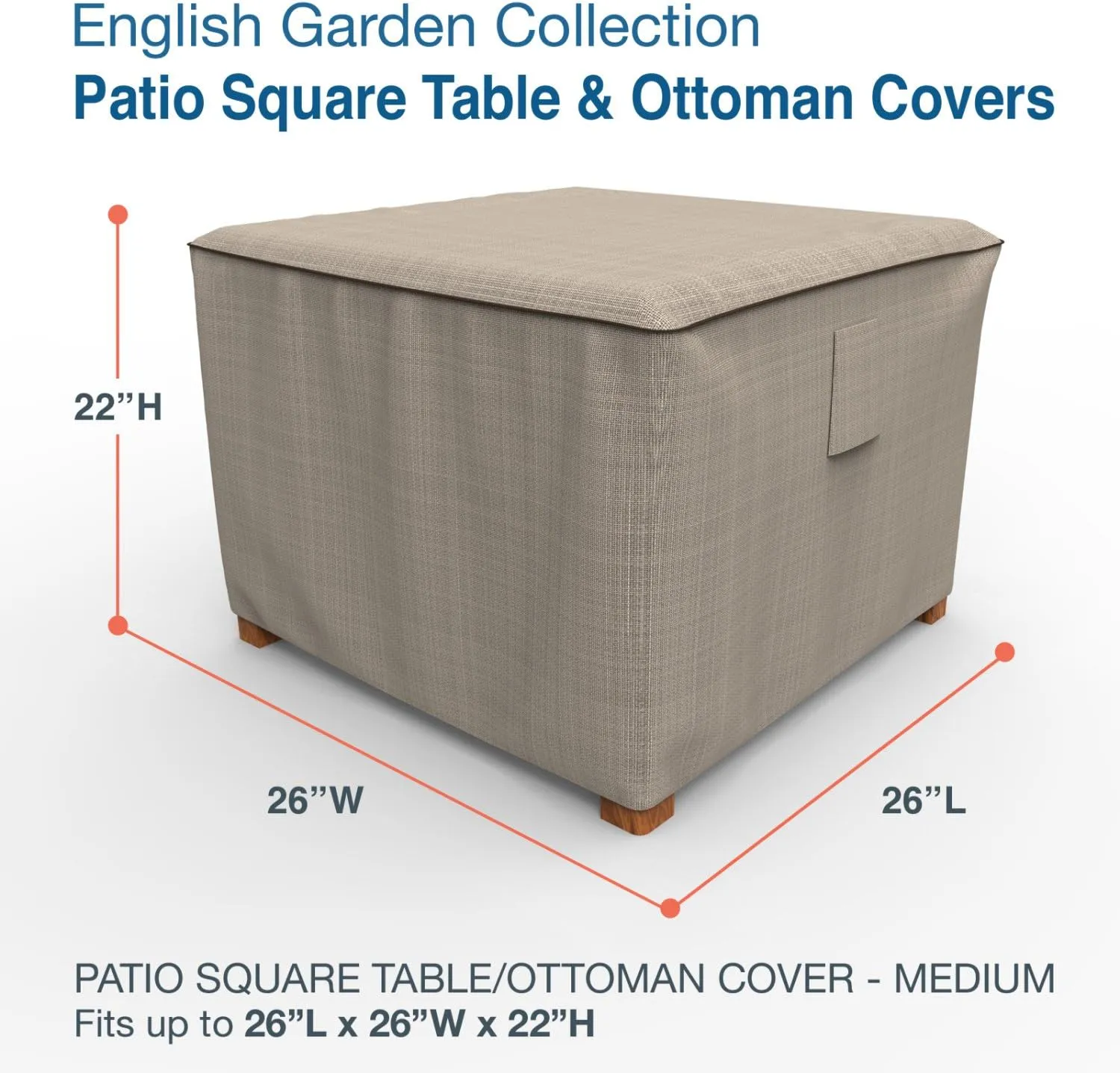 Budge P4A06PM1 English Garden Square Patio Table / Ottoman Cover Heavy Duty and Waterproof, Medium, Tan Tweed