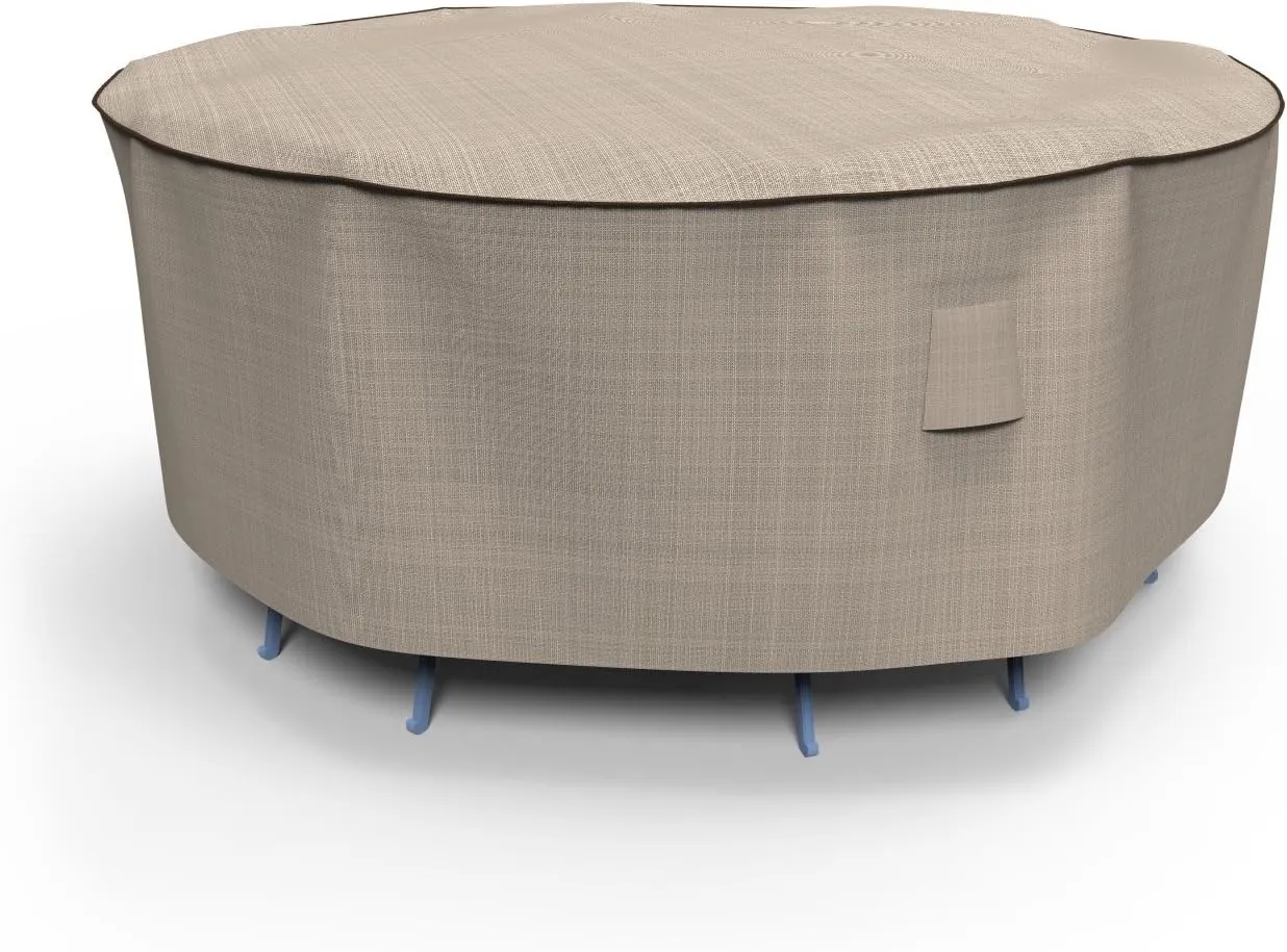 Budge P5A08PM1 English Garden Round Patio Table and Chairs Combo Cover Heavy Duty and Waterproof, Small, Tan Tweed