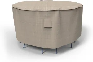 Budge P5A33PM1 English Garden Patio Bar Table and Chairs Cover Heavy Duty and Waterproof, 60" Diameter x 42" Drop, Two-Tone Tan