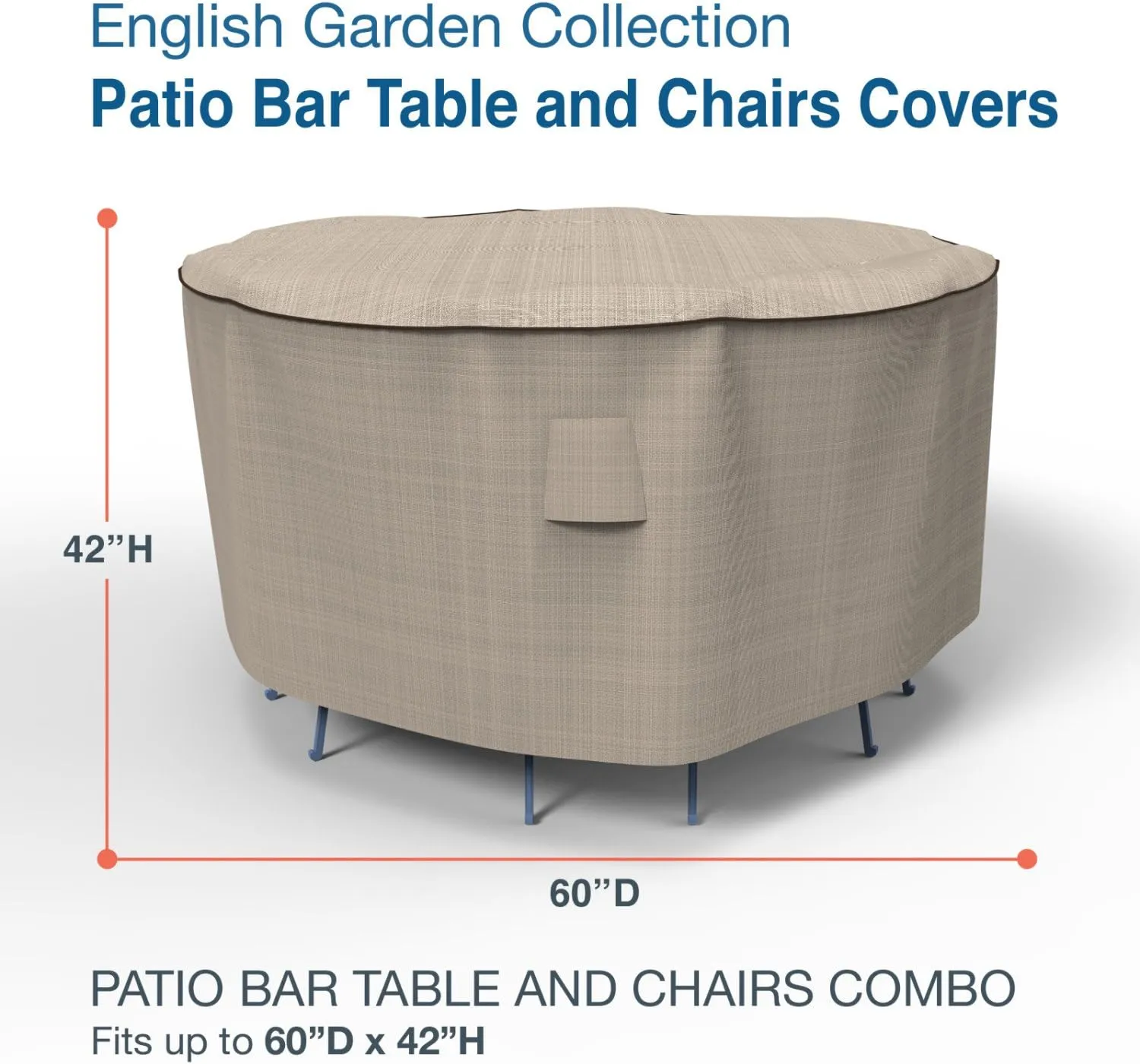 Budge P5A33PM1 English Garden Patio Bar Table and Chairs Cover Heavy Duty and Waterproof, 60" Diameter x 42" Drop, Two-Tone Tan