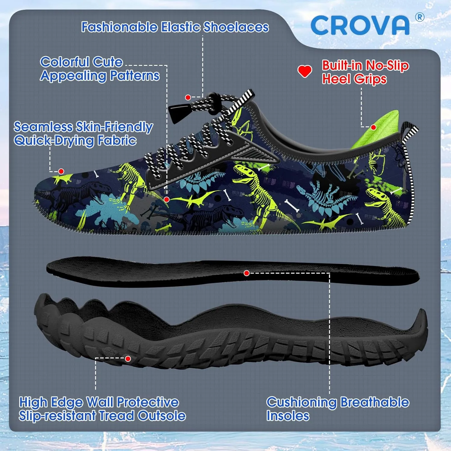 Built-in Heel Grips Water Shoes for Kids Girls Boys Hiking Wide Barefoot Swim Beach Pool Big Kid