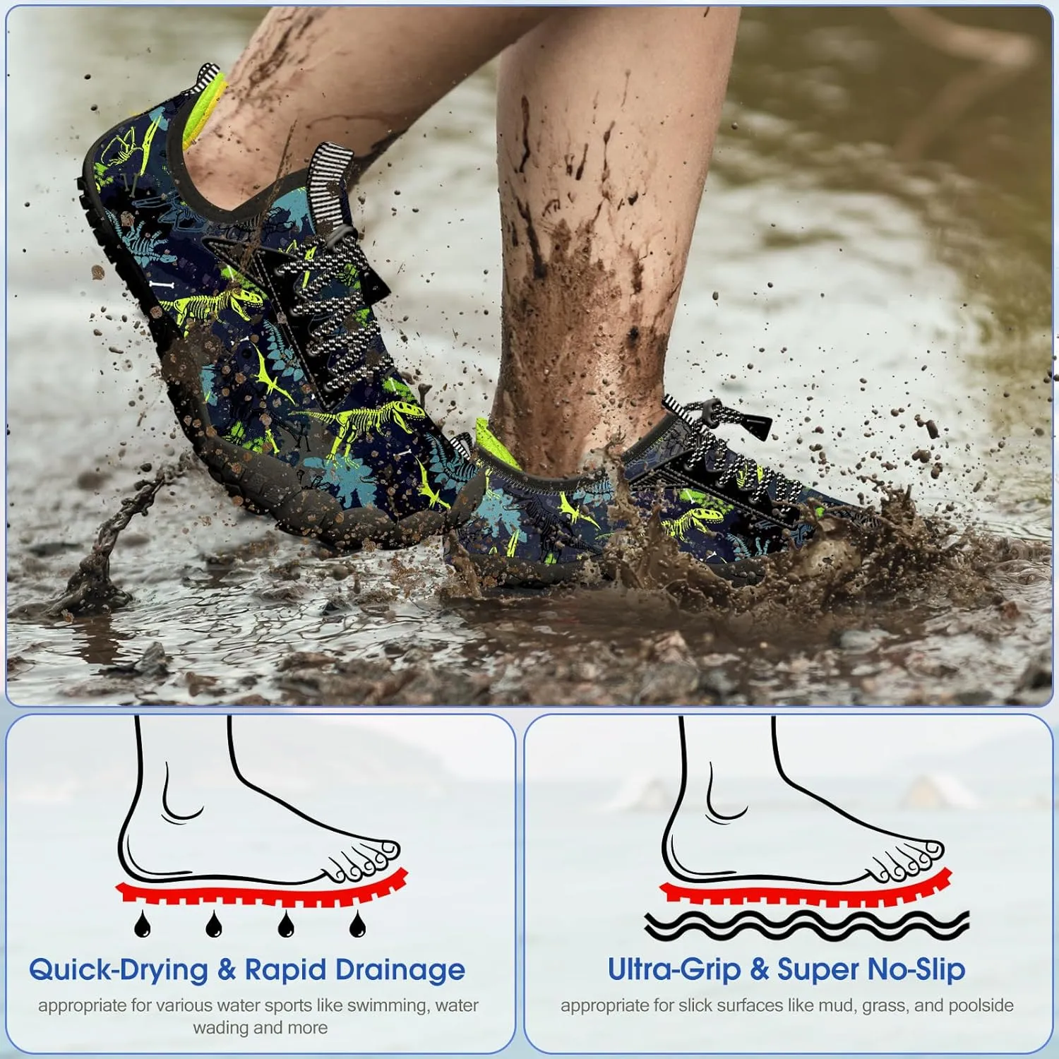 Built-in Heel Grips Water Shoes for Kids Girls Boys Hiking Wide Barefoot Swim Beach Pool Big Kid