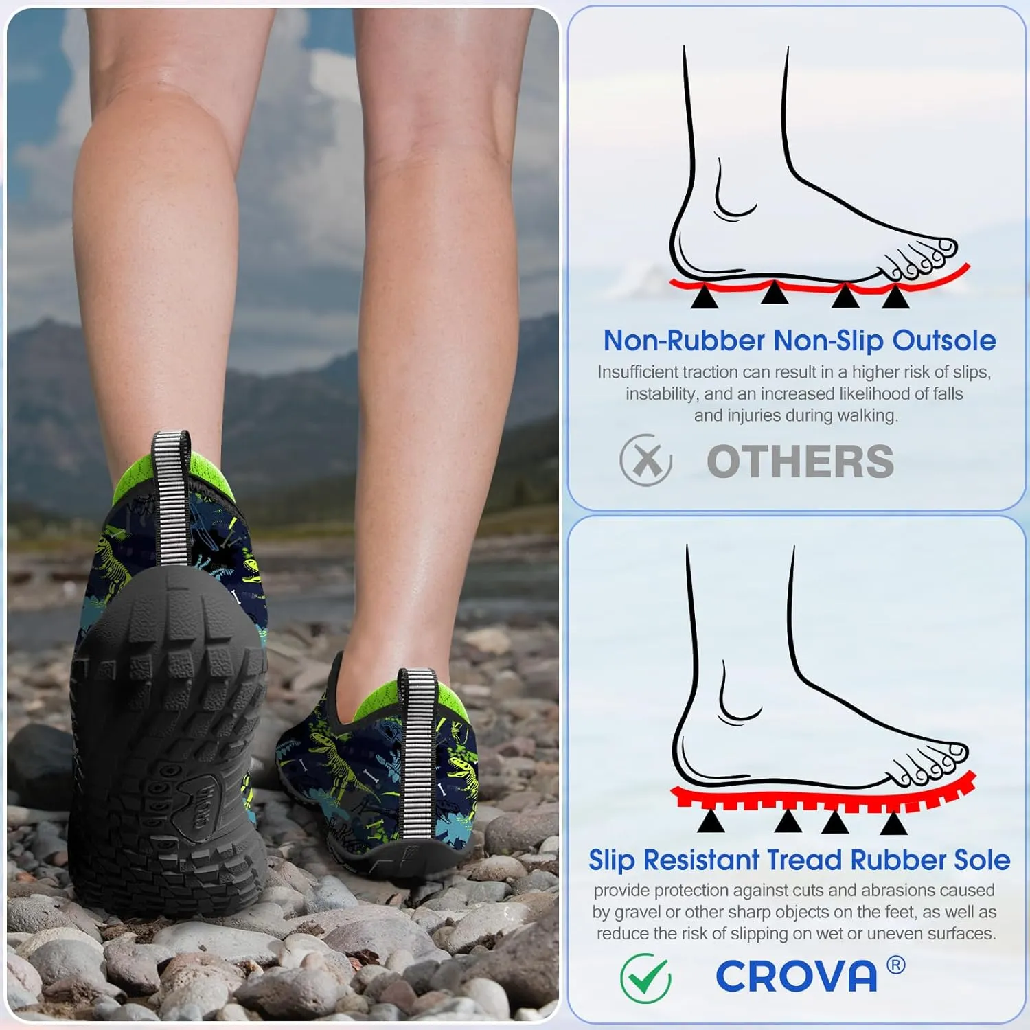 Built-in Heel Grips Water Shoes for Kids Girls Boys Hiking Wide Barefoot Swim Beach Pool Big Kid