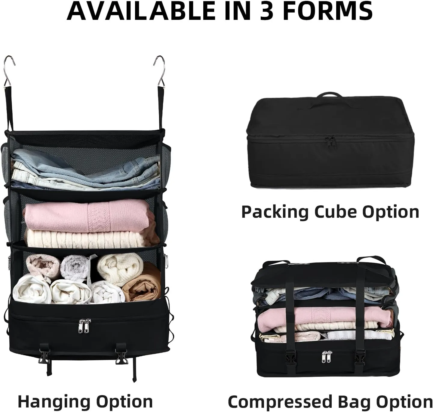 Bukere Hanging Travel Packing Shelves for Luggage Suitcase, Portable Cube Bag Organizer, Travel Essentials, Compression Closet Storage Organizer, X-Large Capacity