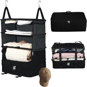 Bukere Hanging Travel Packing Shelves for Luggage Suitcase, Portable Cube Bag Organizer, Travel Essentials, Compression Closet Storage Organizer, X-Large Capacity