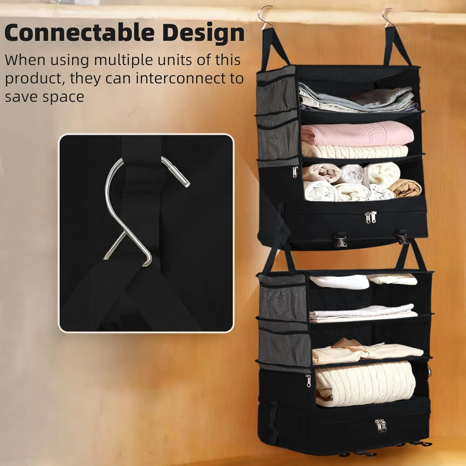 Bukere Hanging Travel Packing Shelves for Luggage Suitcase, Portable Cube Bag Organizer, Travel Essentials, Compression Closet Storage Organizer, X-Large Capacity