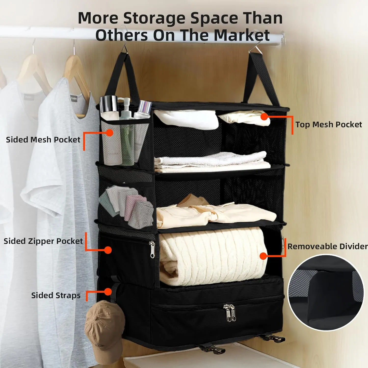 Bukere Hanging Travel Packing Shelves for Luggage Suitcase, Portable Cube Bag Organizer, Travel Essentials, Compression Closet Storage Organizer, X-Large Capacity