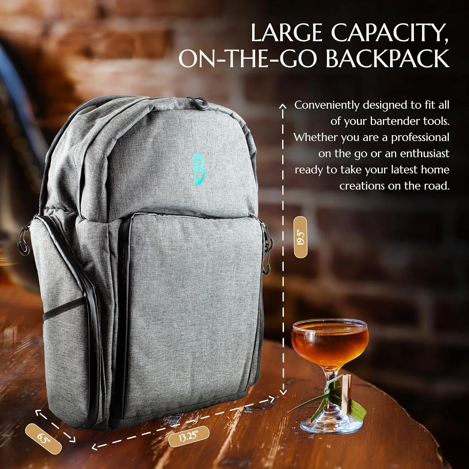 Bull in China Mixology Bartender Kit Backpack for Bar Tools | Large Capacity Travel Backpack (Bag Only) Cocktail Bottle Compartments, Multiple Barware Slots, Insulated Pockets, and More