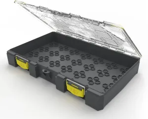 BUZBE Colony 28 Modular Tackle Box (Empty), Customizable Waterproof Tackle Box, Dry Box, Plastic Storage Organizer Box, Saltwater Tackle Box, Parts Box, Grey and Yellow (BZBEC28)