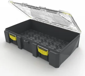 BUZBE Empty Colony 28D (Deep) Modular Tackle Box - Waterproof, Customizable Fishing Organizer, Plastic Storage for Saltwater Parts - Grey and Yellow