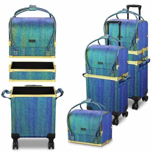 BYOOTIQUE 3IN1 Rolling Makeup Case Travel Organizer Cosmetic Case Travel Train Case Lockable Rolling Leather Trolley Organizer Storage Hand Bag For Makeup Lover Artist (Malachite Green)