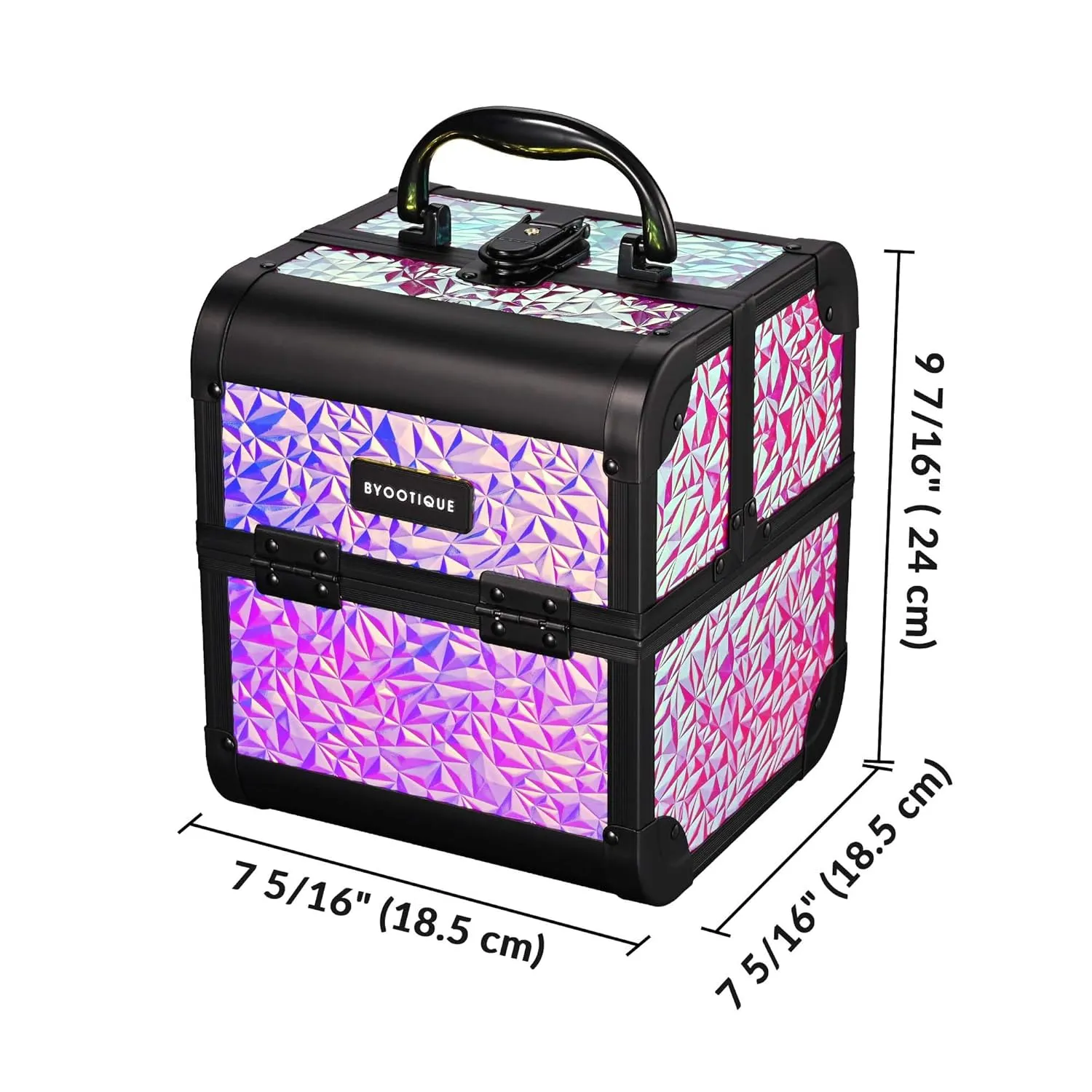 BYOOTIQUE Cosmetology Makeup Train Case 2-Tier Trays Portable Cosmetic Hairstylist Traveling Bag Storage Organizer Lockable Tattoo Box with Mirror for Artist Salon School Nail Tech,Mermaid Pink