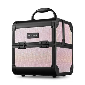 BYOOTIQUE Makeup Train Case 2-Tier Trays Portable Cosmetic Cases Travel Makeup Storage Organizer Lockable Box with Mirror for Makeup Artist Nail Tech,Blush ForgetMeNot