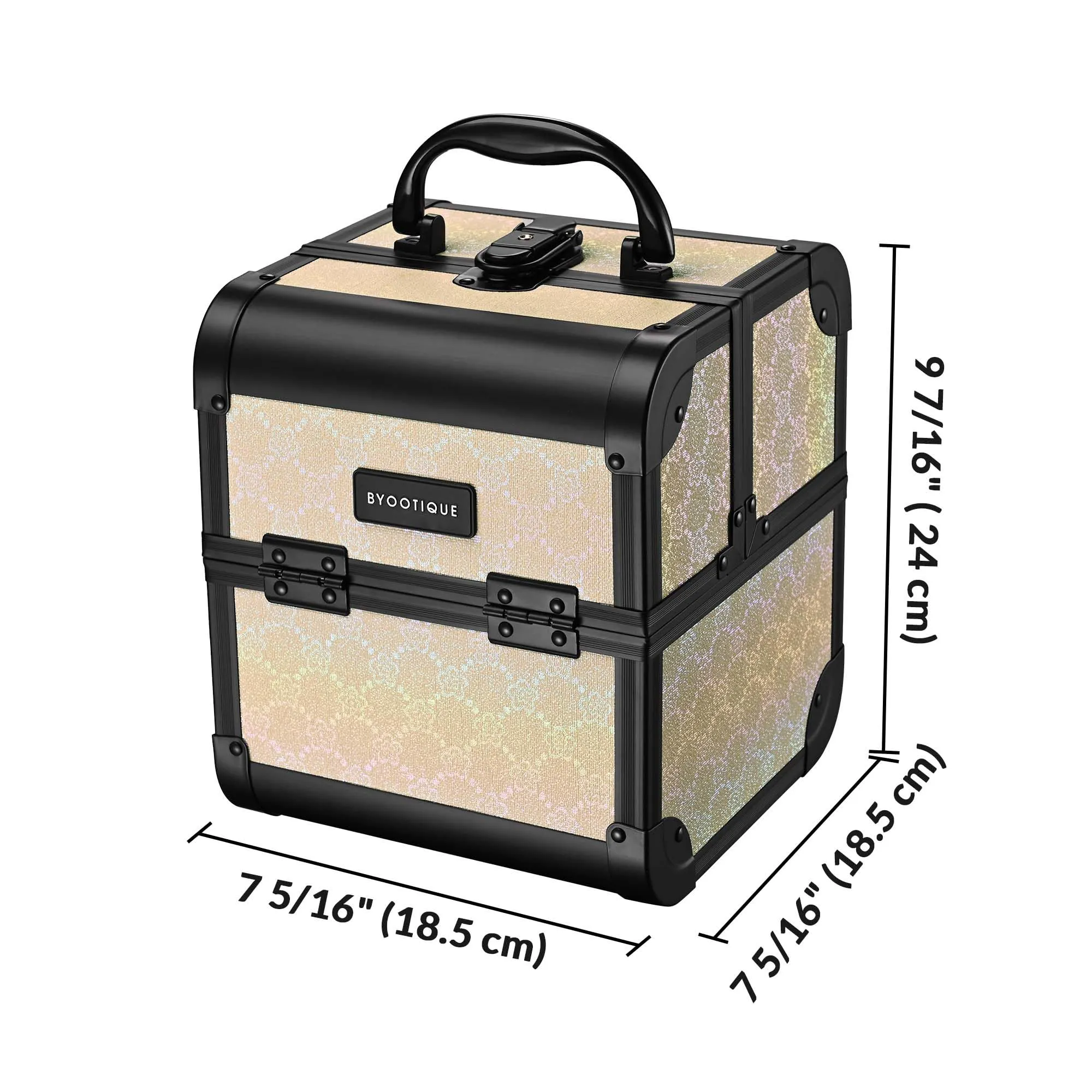BYOOTIQUE Makeup Train Case 2-Tier Trays Portable Cosmetic Cases Travel Makeup Storage Organizer Lockable Box with Mirror for Makeup Artist Nail Tech,Grace ForgetMeNot
