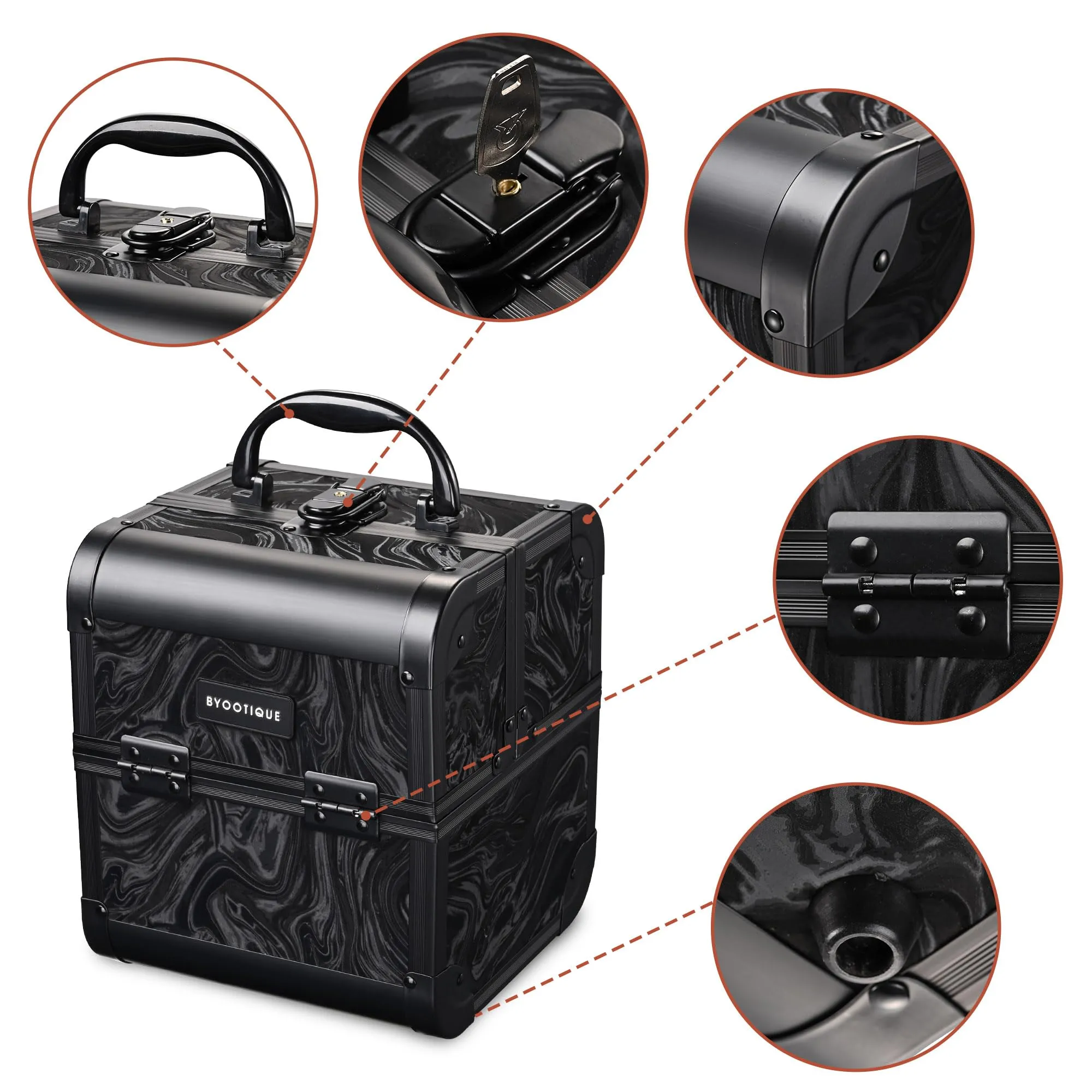 BYOOTIQUE Makeup Train Case 2-Tier Trays Portable Cosmetic Organizer Travel Storage Lockable Box with Mirror for Salon Brauty School Nail Tech,CoyoteButtes Shadows