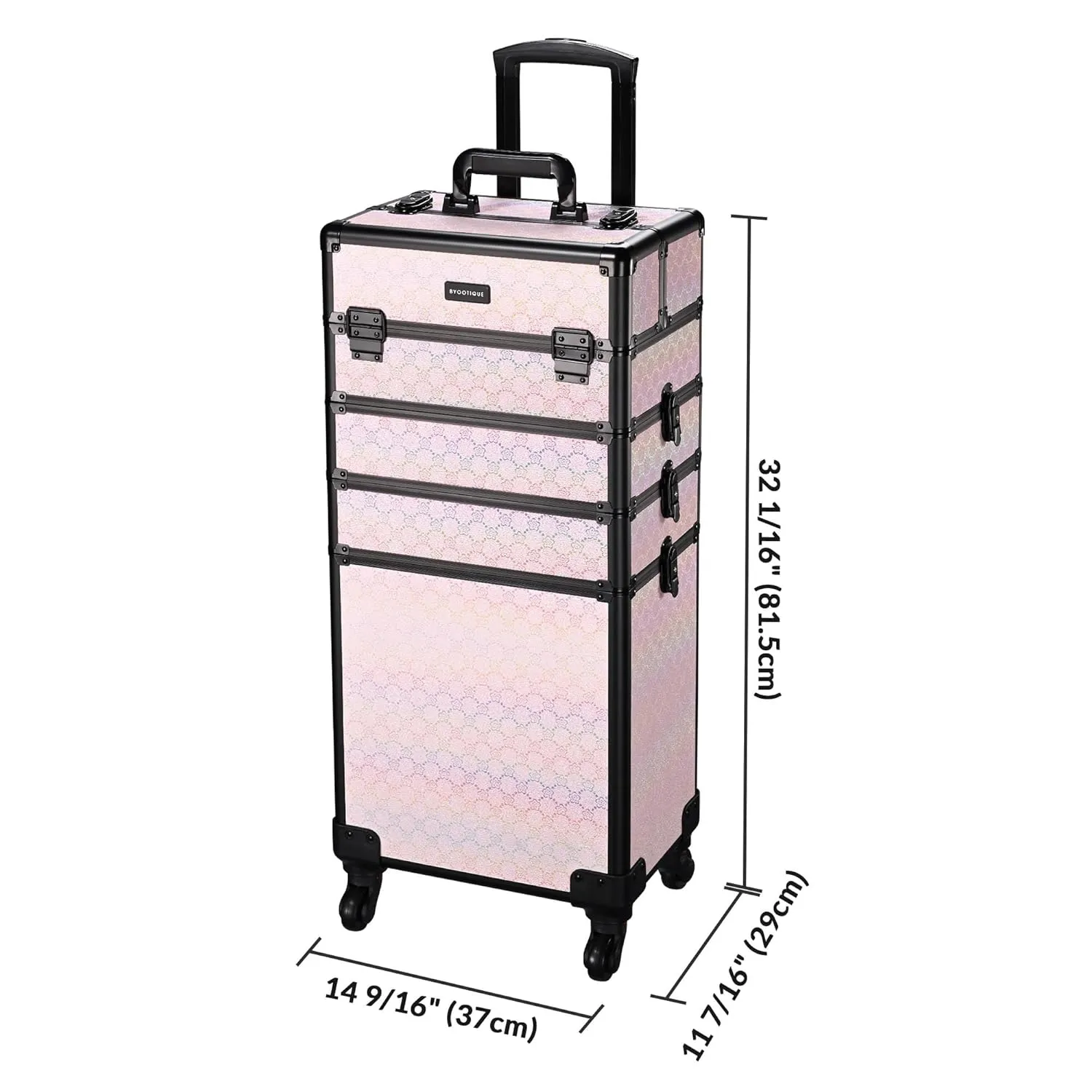 BYOOTIQUE Rolling Makeup Train Case 3-Piece Cosmetic Organizer Kit Trolley Organizer Travel Case Lockable Salon Barber Case Traveling Cart Trunk with Wheels for Makeup Artist Trave Nail
